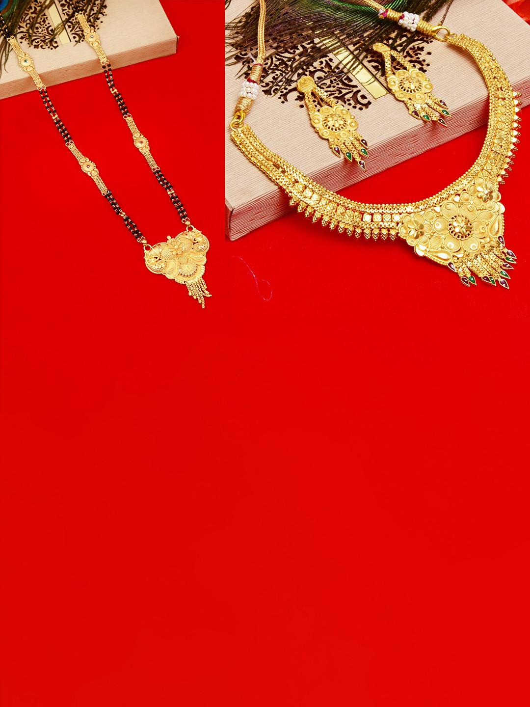 

MANSIYAORANGE Set Of 2 Gold-Plated Jewellery Set & Mangalsutra