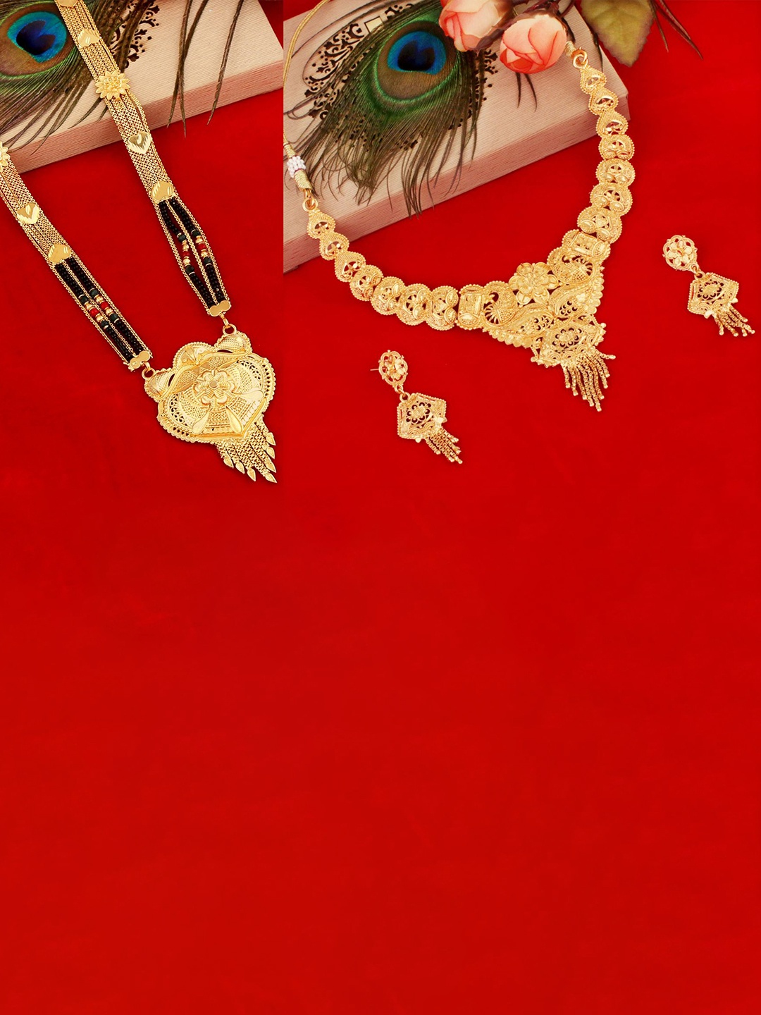 

MANSIYAORANGE Set Of 2 Gold-Plated Jewellery Set With Mangalsutra