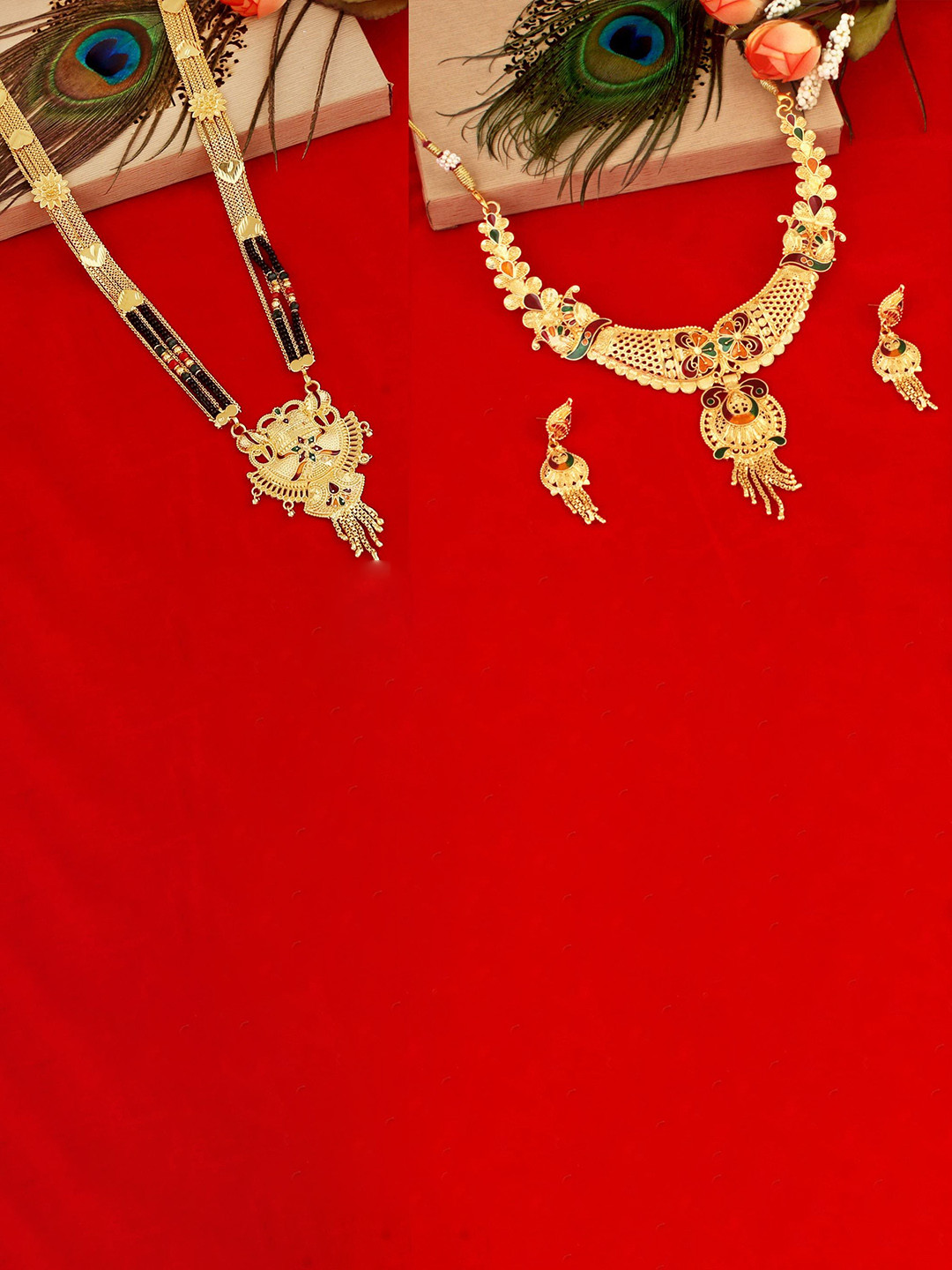 

MANSIYAORANGE Set Of 2 Gold-Plated Jewellery Set & Mangalsutra