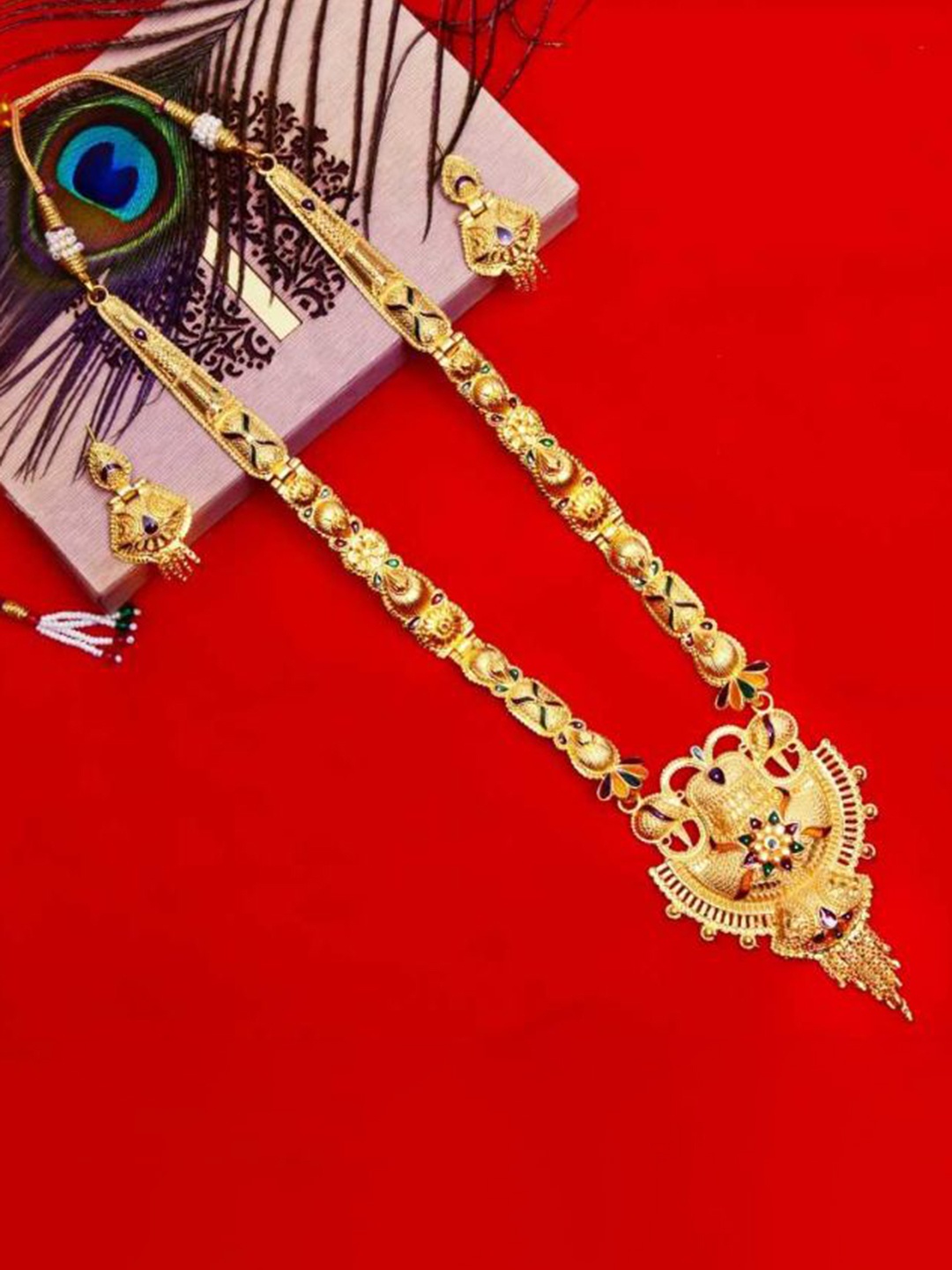 MANSIYAORANGE Set of 2 Gold-Plated Stone-Studded Jewellery Set
