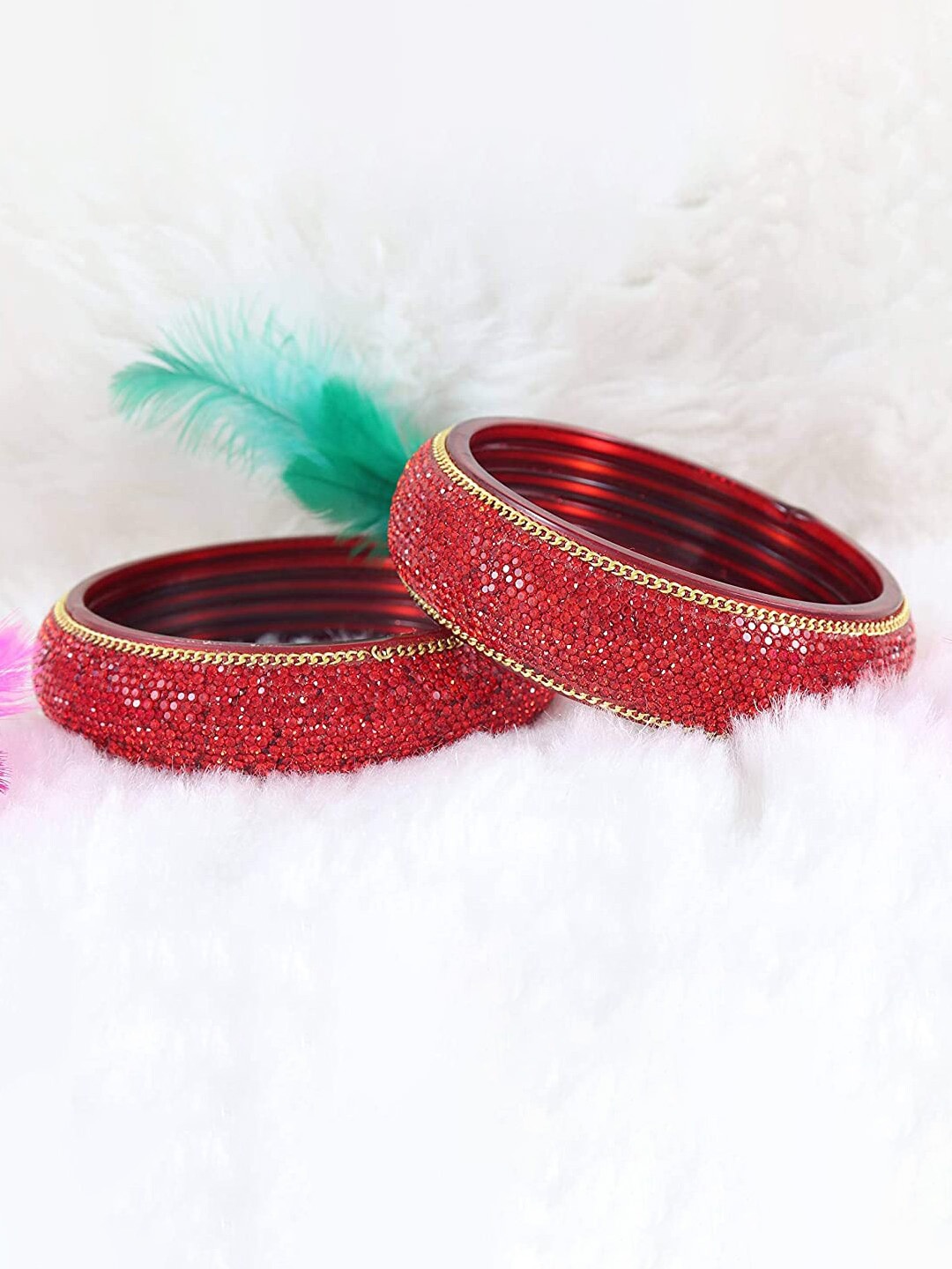 

NMII Pack Of 2 Gemstone Bangle, Red