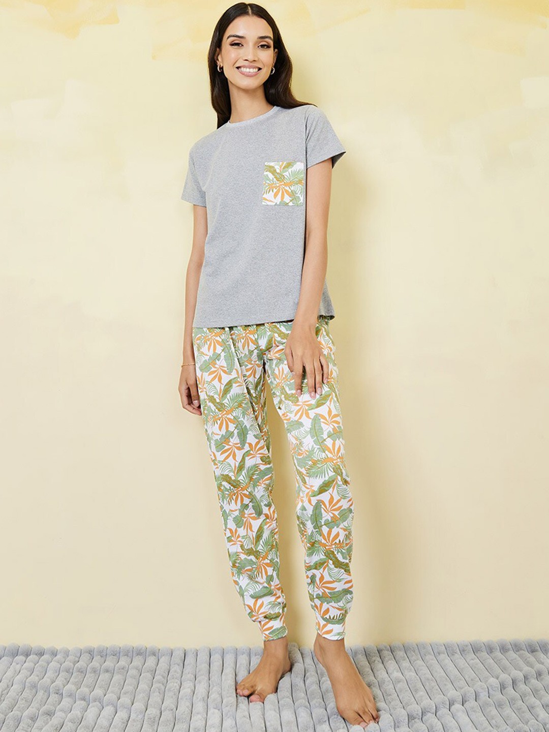 

Styli Floral Printed Night Suit, Grey