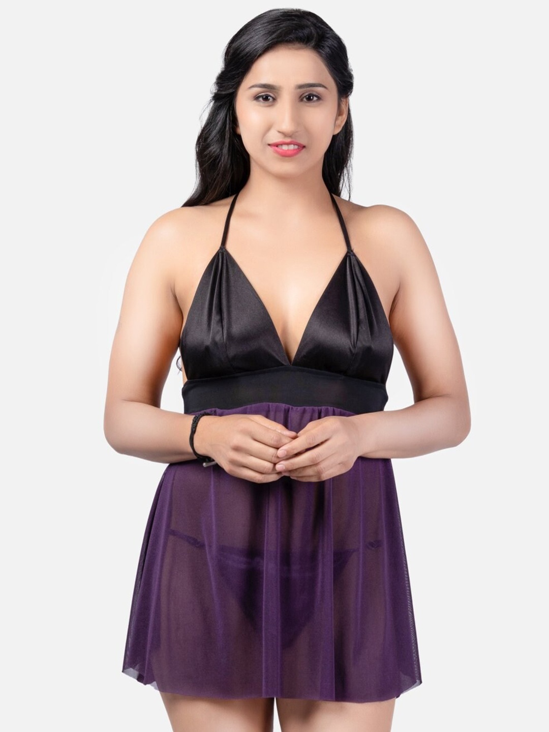

Klamotten Halter Neck Sheer Baby Doll, Purple