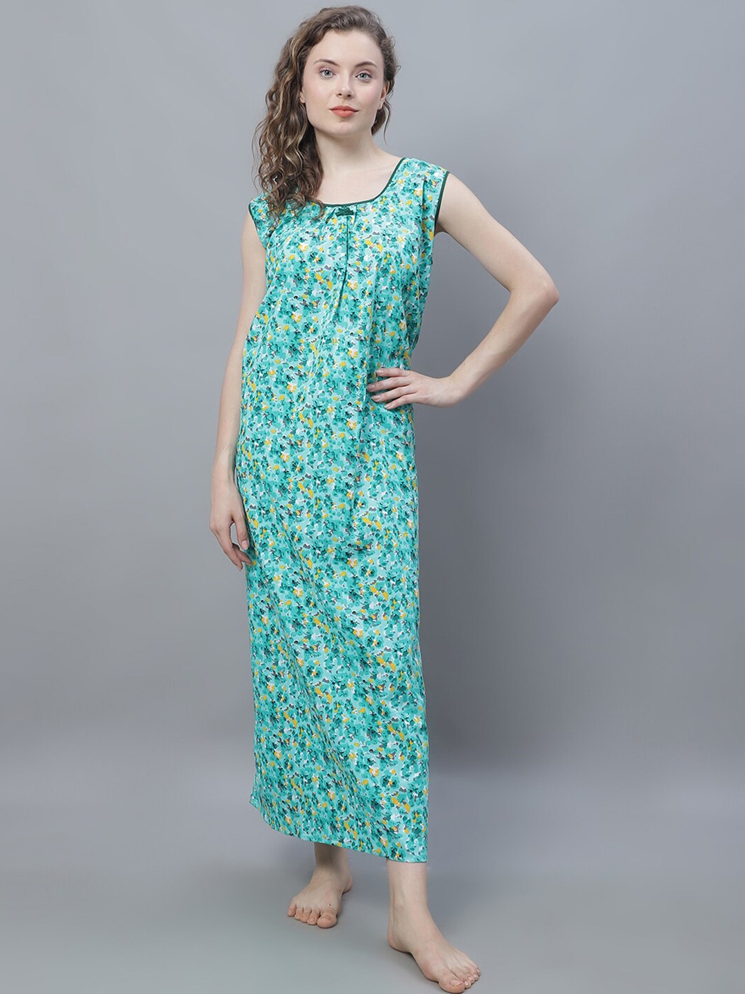 

Shararat Floral Printed Pure Cotton Maxi Nightdress, Green