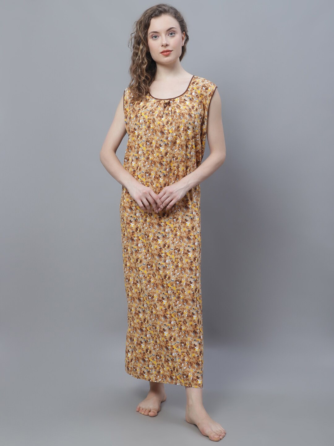 

Shararat Floral Printed Pure Cotton Maxi Nightdress, Brown
