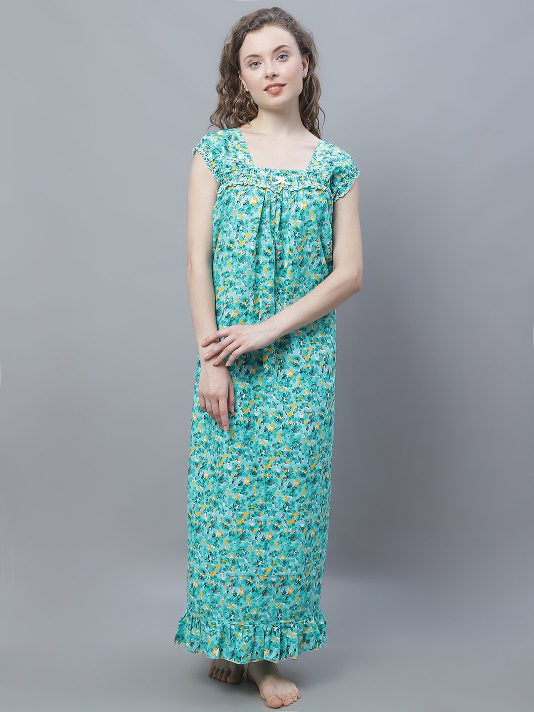 

Shararat Floral Printed Pure Cotton Maxi Nightdress, Green