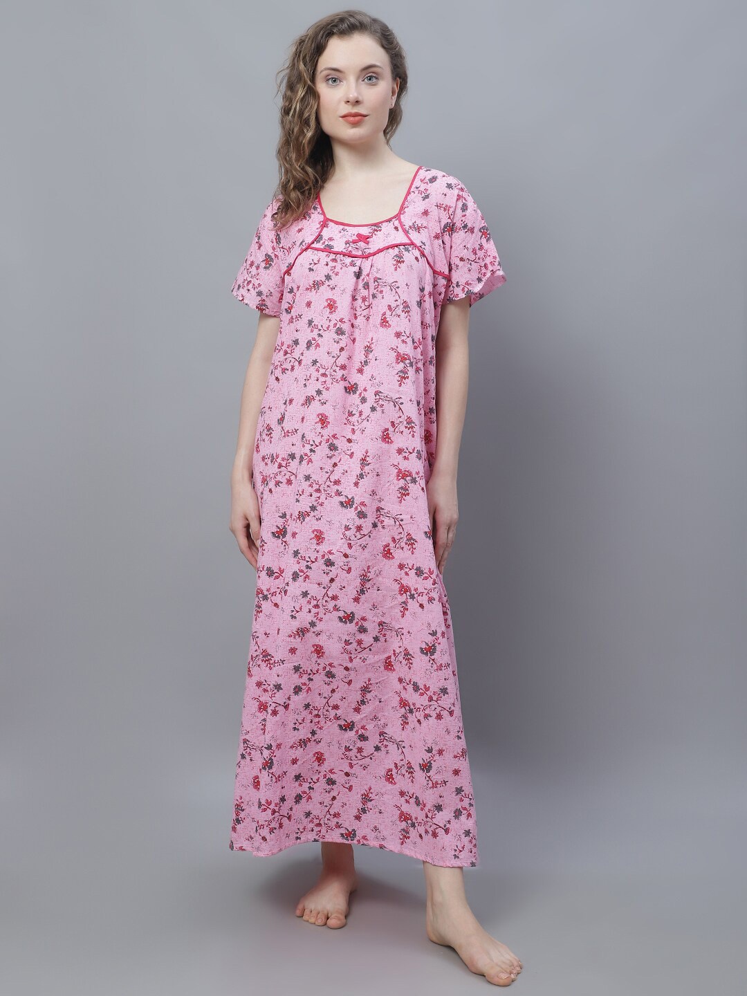 

Shararat Floral Printed Pure Cotton Maxi Nightdress, Pink