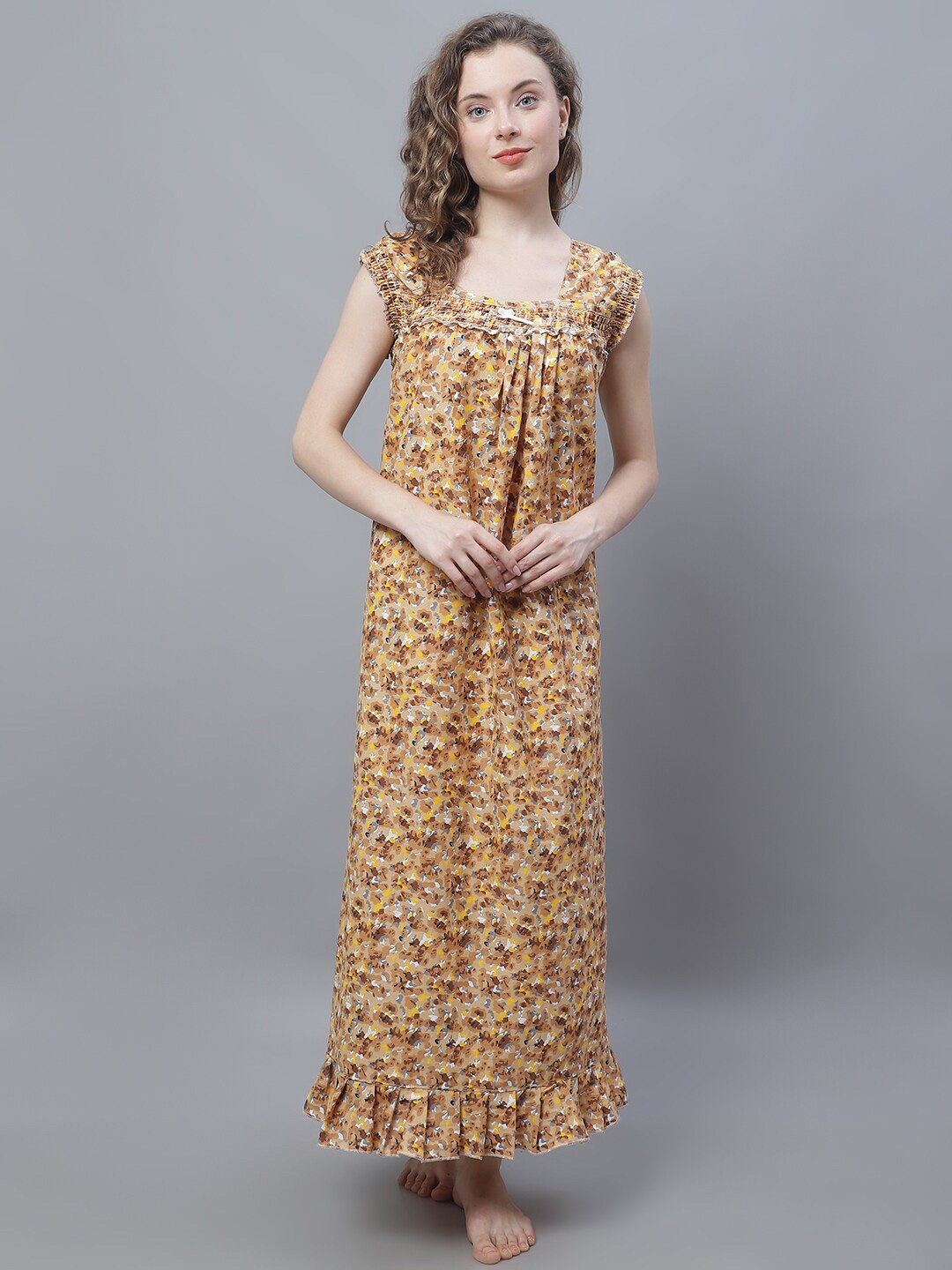 

Shararat Floral Printed Pure Cotton Maxi Nightdress, Brown