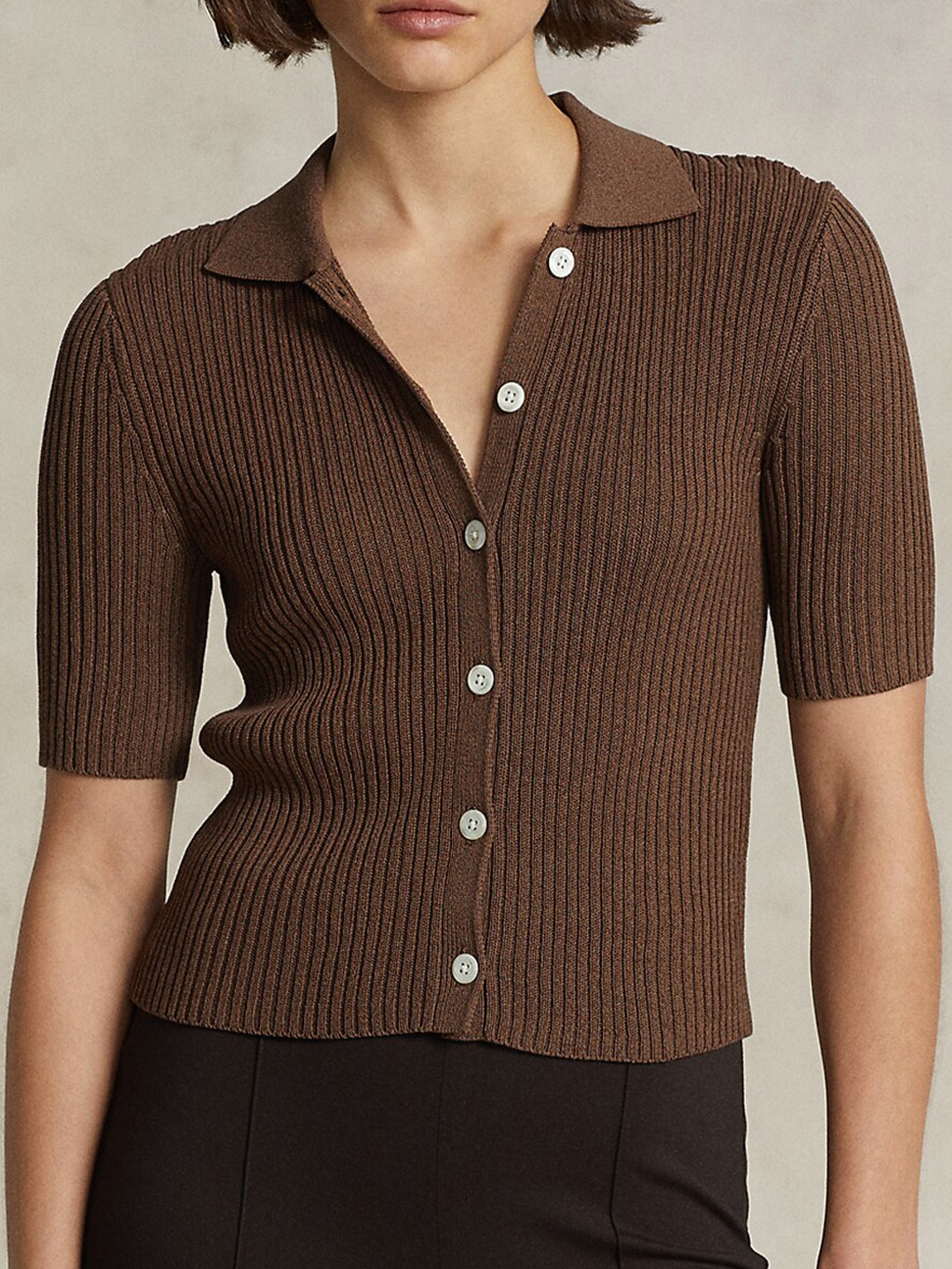 

Polo Ralph Lauren Women Ribbed Cotton Shirt, Brown