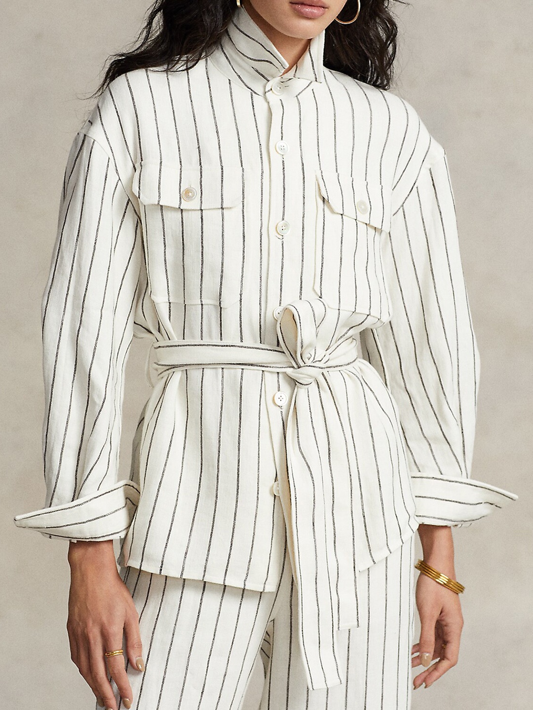 

Polo Ralph Lauren Women Striped Longline Linen Shirt, White