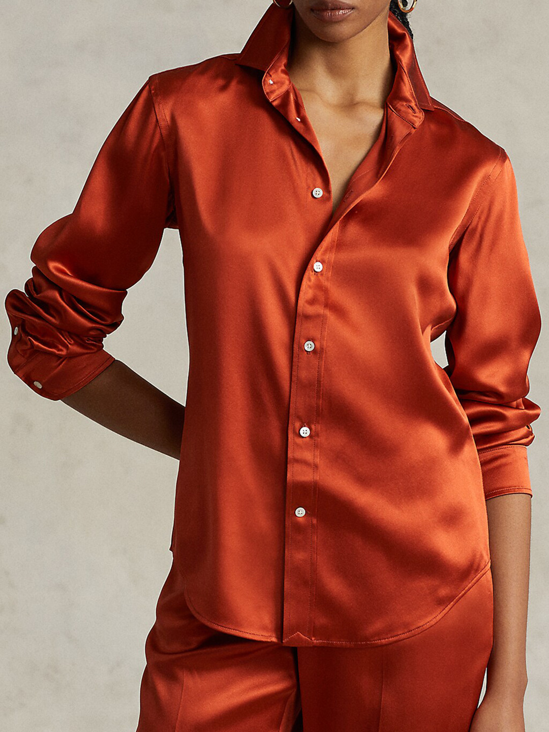 

Polo Ralph Lauren Button Cuff Spread Collar Silk Casual Shirt, Orange