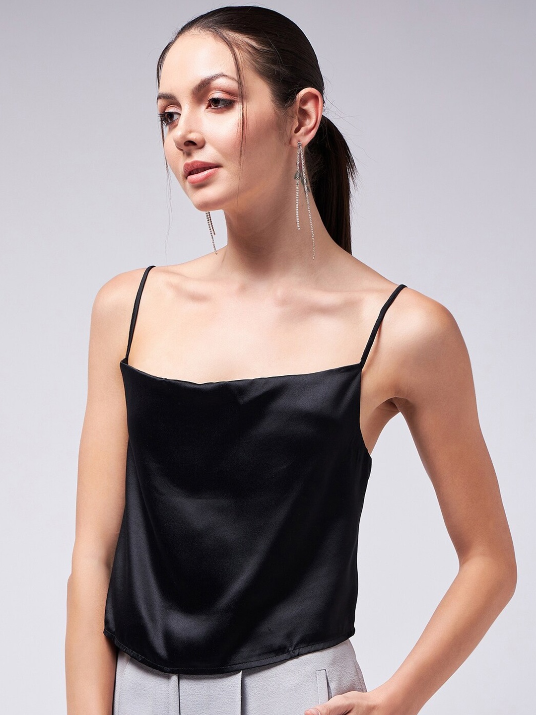 

COLOR CAPITAL Shoulder Strapped Satin Top, Black
