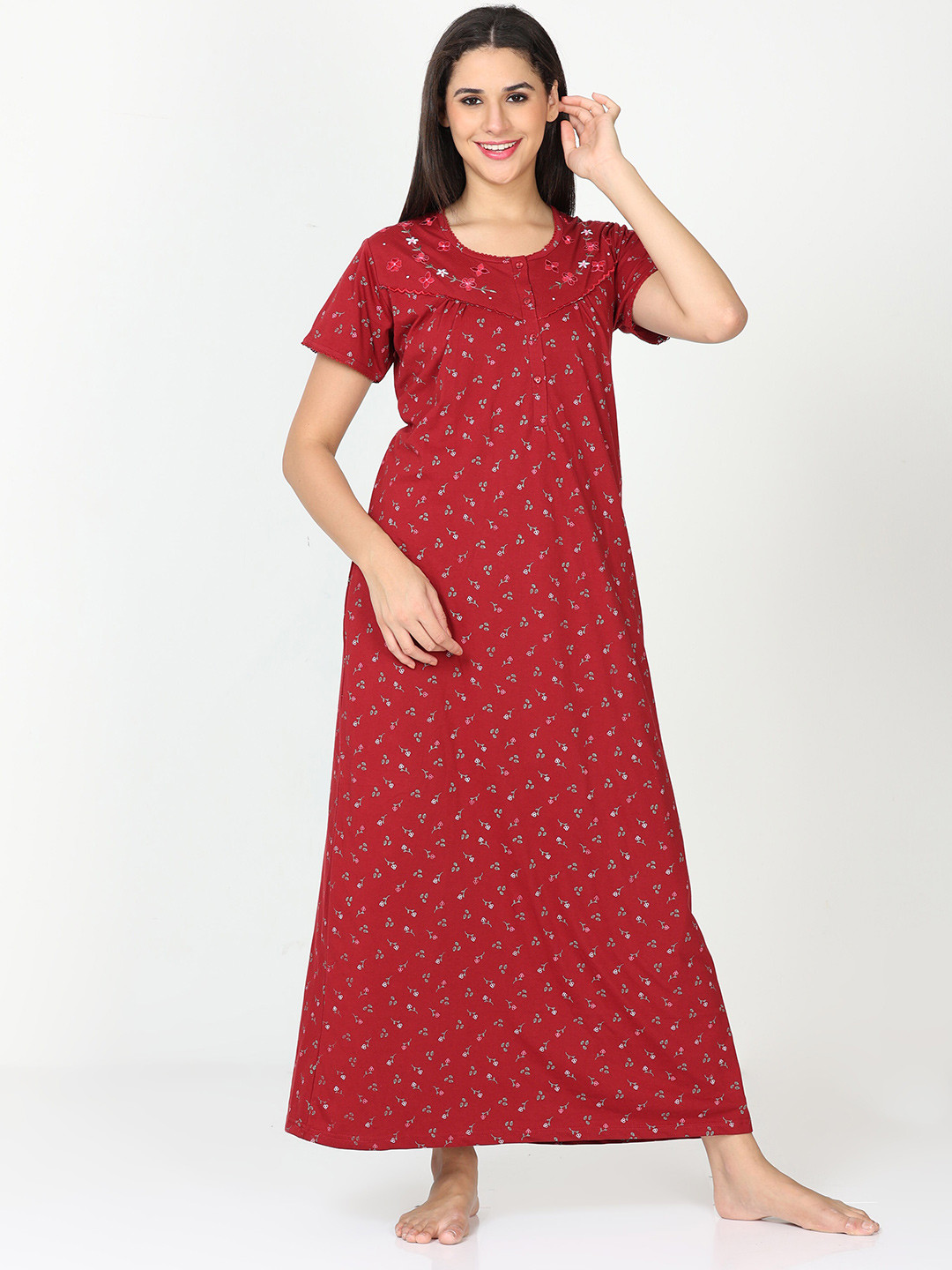 

9shines Label Floral Printed Maxi Nightdress, Red