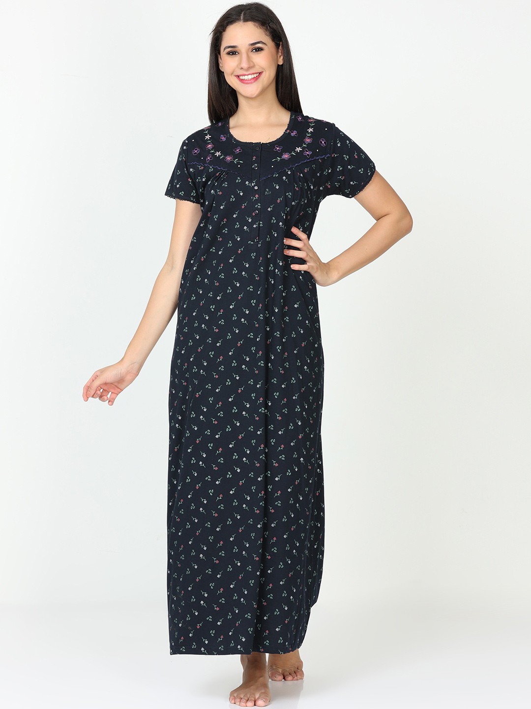 

9shines Label Floral Printed Maxi Nightdress, Black