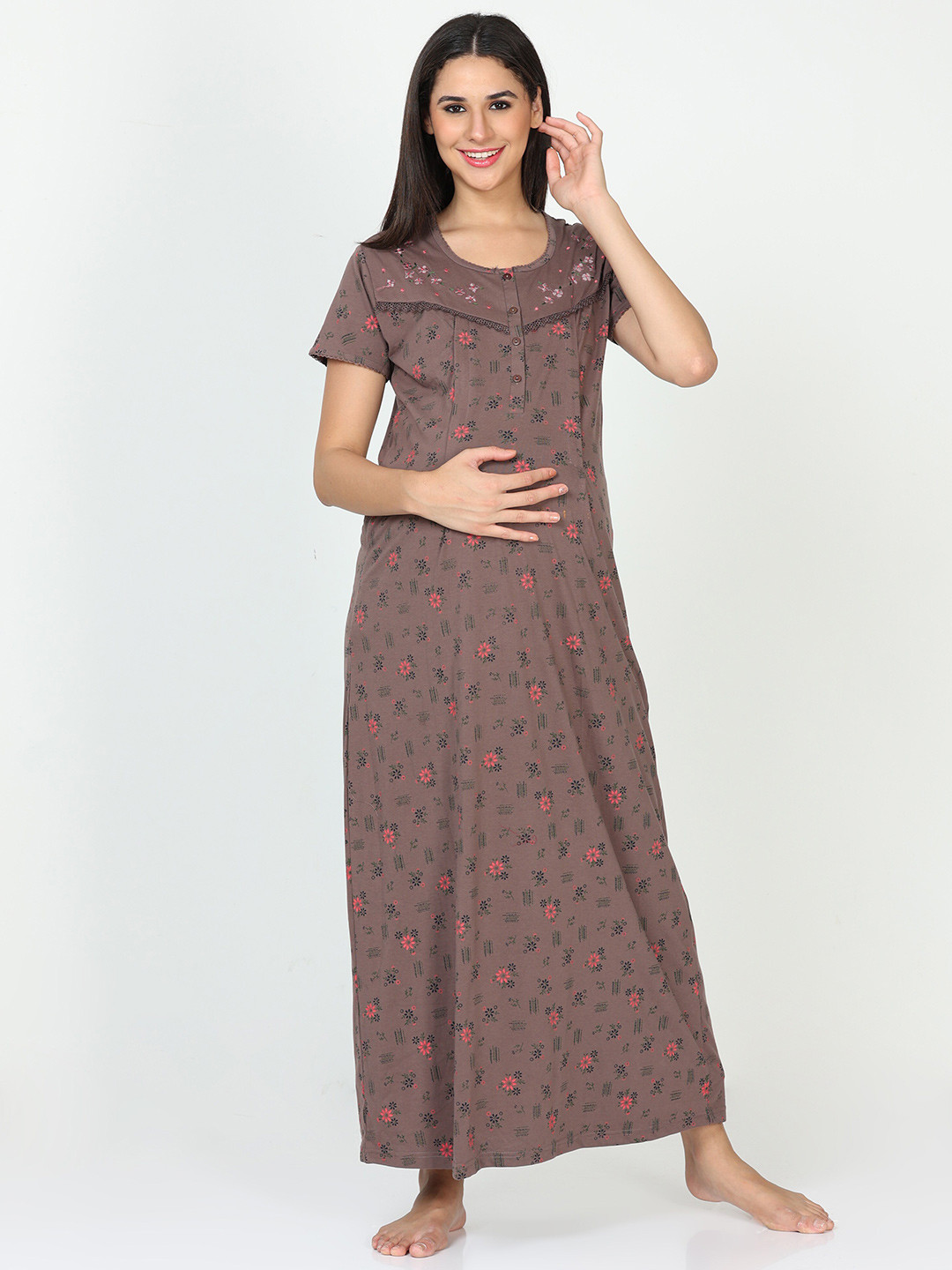 

9shines Label Floral Printed Maxi Nightdress, Grey
