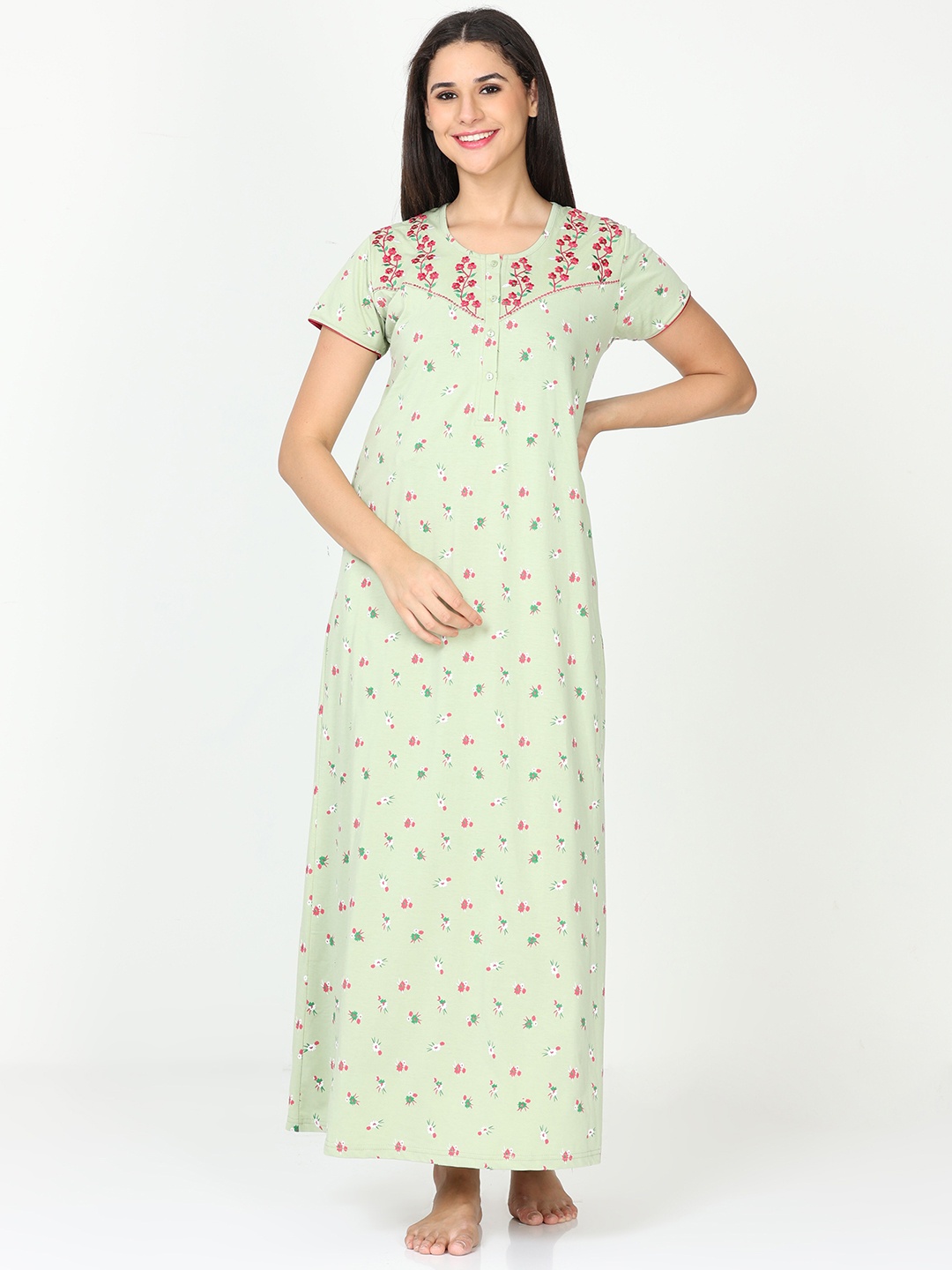 

9shines Label Floral Printed Maxi Nightdress, Green