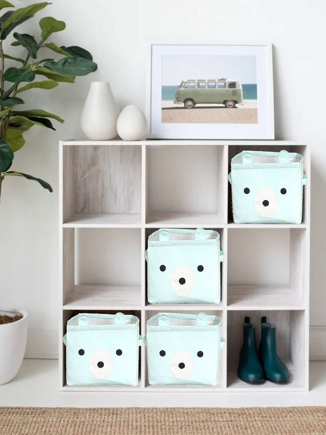 

My Gift Booth Kids Sea Green 4-Pieces Printed Reusable Cotton Multi-Utility Organizers