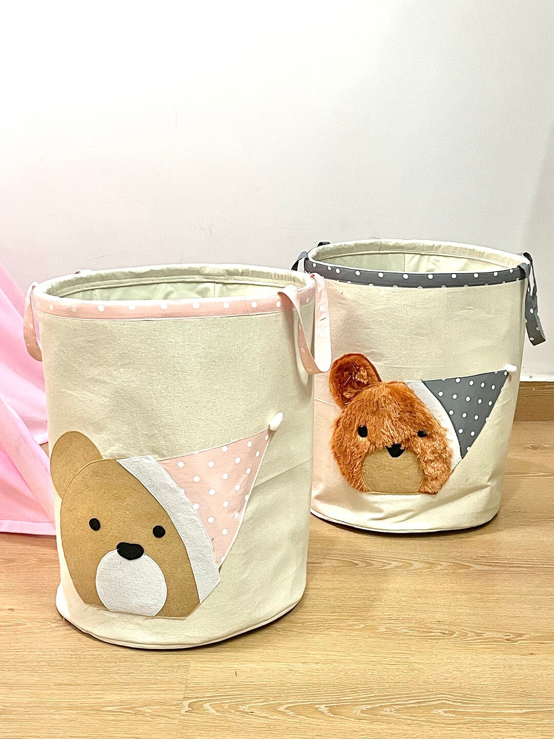 

My Gift Booth Kids 2-Pcs White Teddy Bear Patch Laundry Hamper