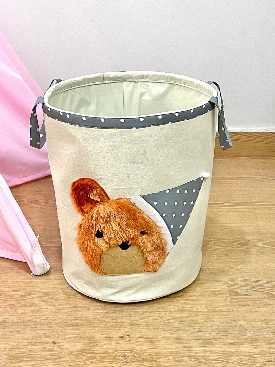 

My Gift Booth Kids White & Brown Teddy Bear Patch Laundry Bag