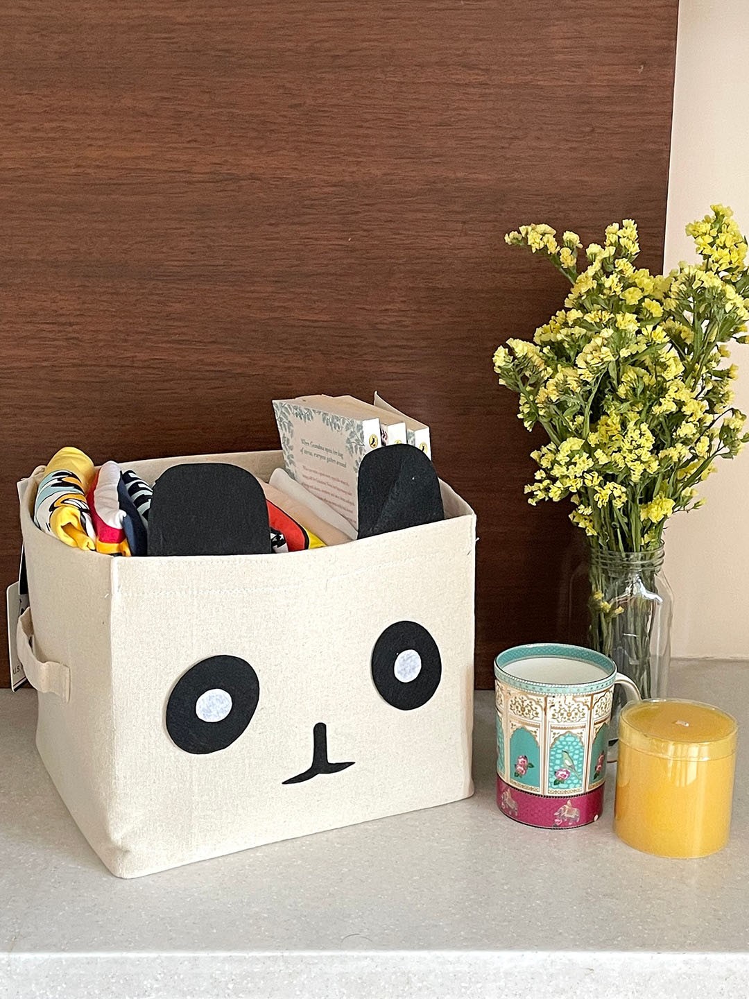 

My Gift Booth Kids Cream-Colored Panda Printed Reusable Canvas Multi-Utility Organizer