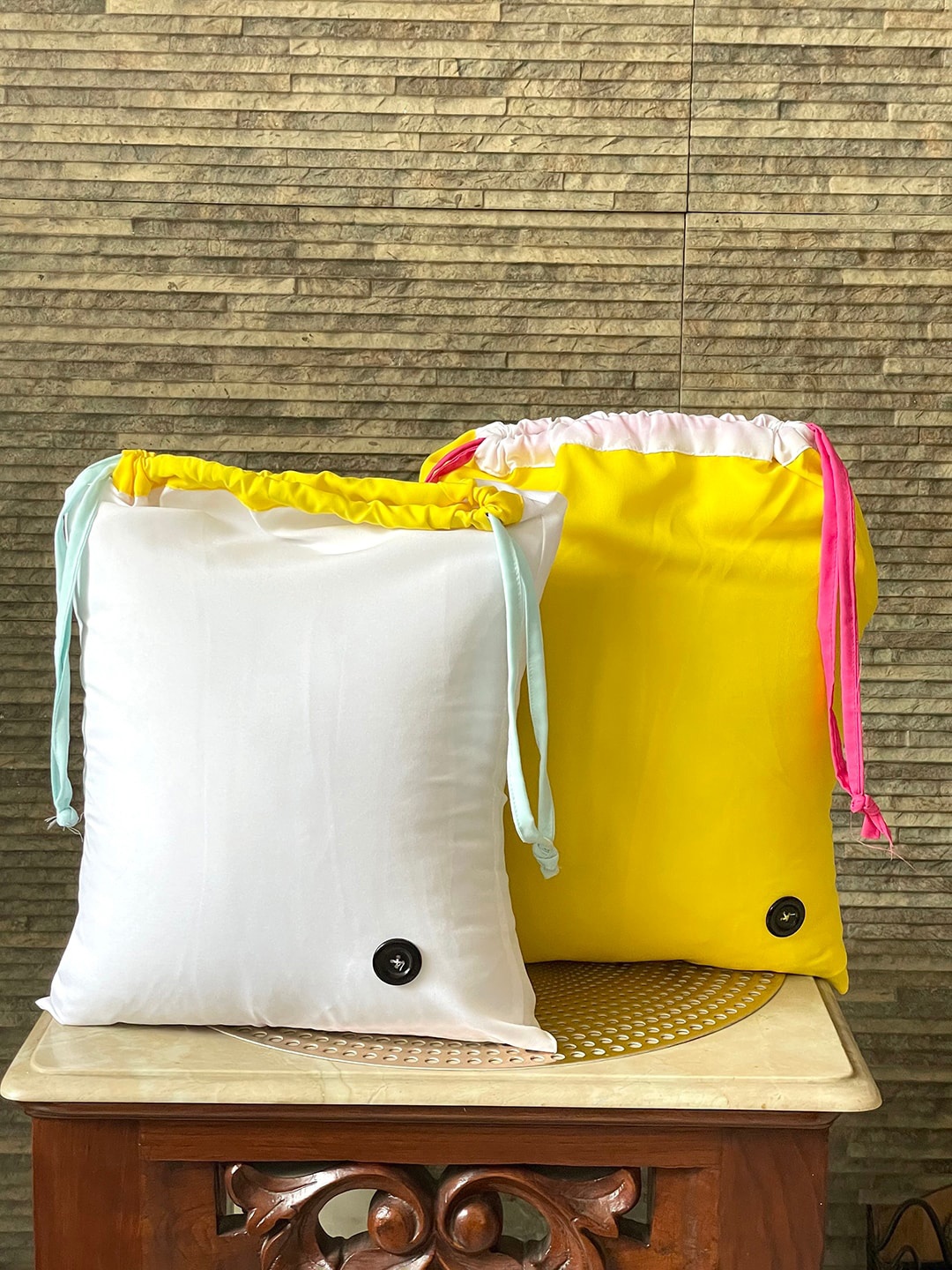 

My Gift Booth Kids Yellow 2-Pieces Printed Reusable Cotton Multi-Utility Organizers