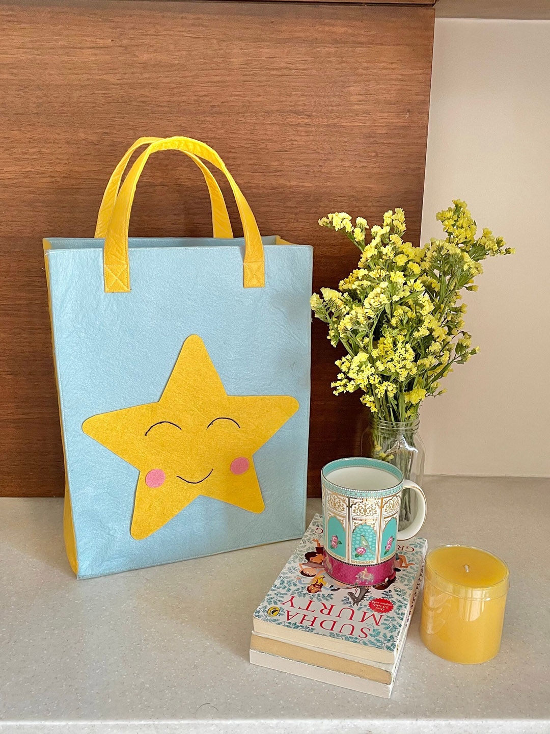 

My Gift Booth Star Design Reusable Tote Bag, Blue