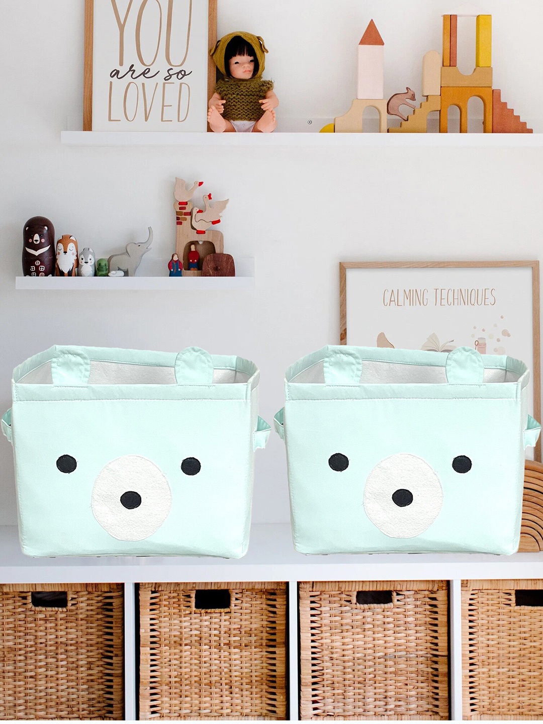 

My Gift Booth Kids Sea Green 2-Pieces Printed Reusable Cotton Multi-Utility Organizers