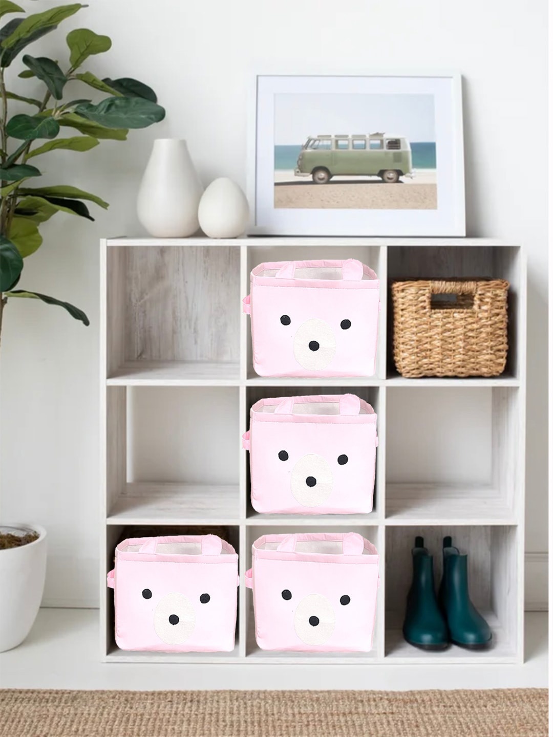 

My Gift Booth Kids Pink 4-Pieces Printed Reusable Cotton Multi-Utility Organizers
