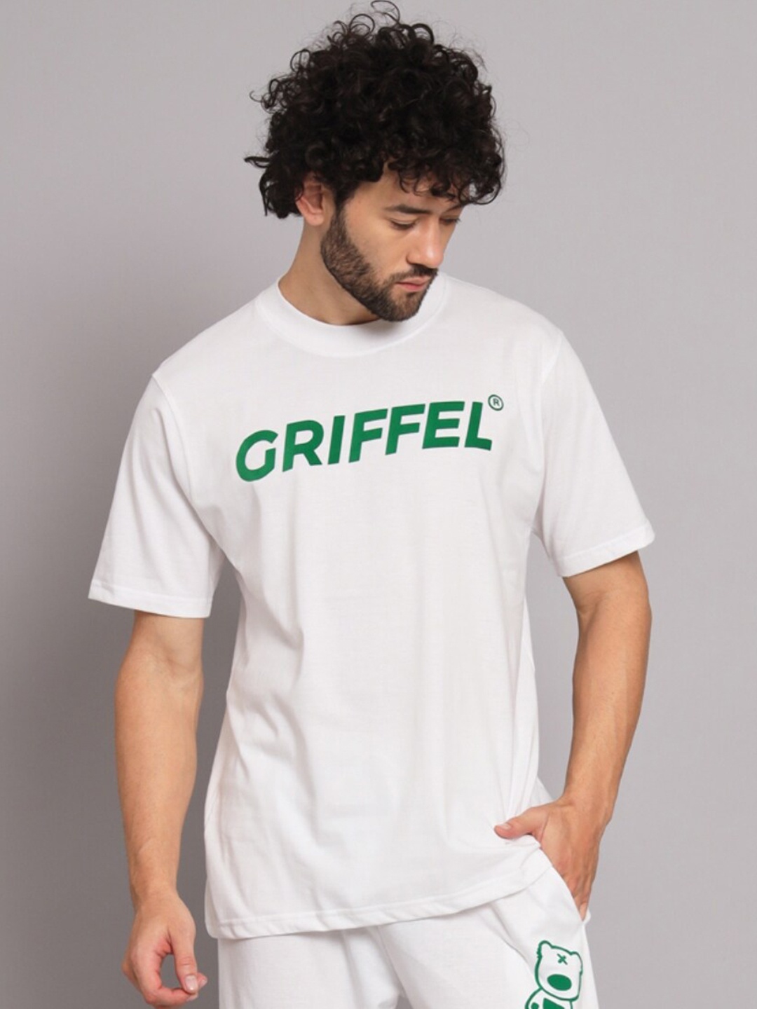 

GRIFFEL Typography Printed Cotton Oversize Sports T-shirt, White