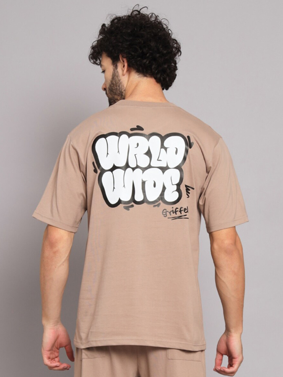 

GRIFFEL Typography Printed Cotton Oversize Sports T-shirt, Brown