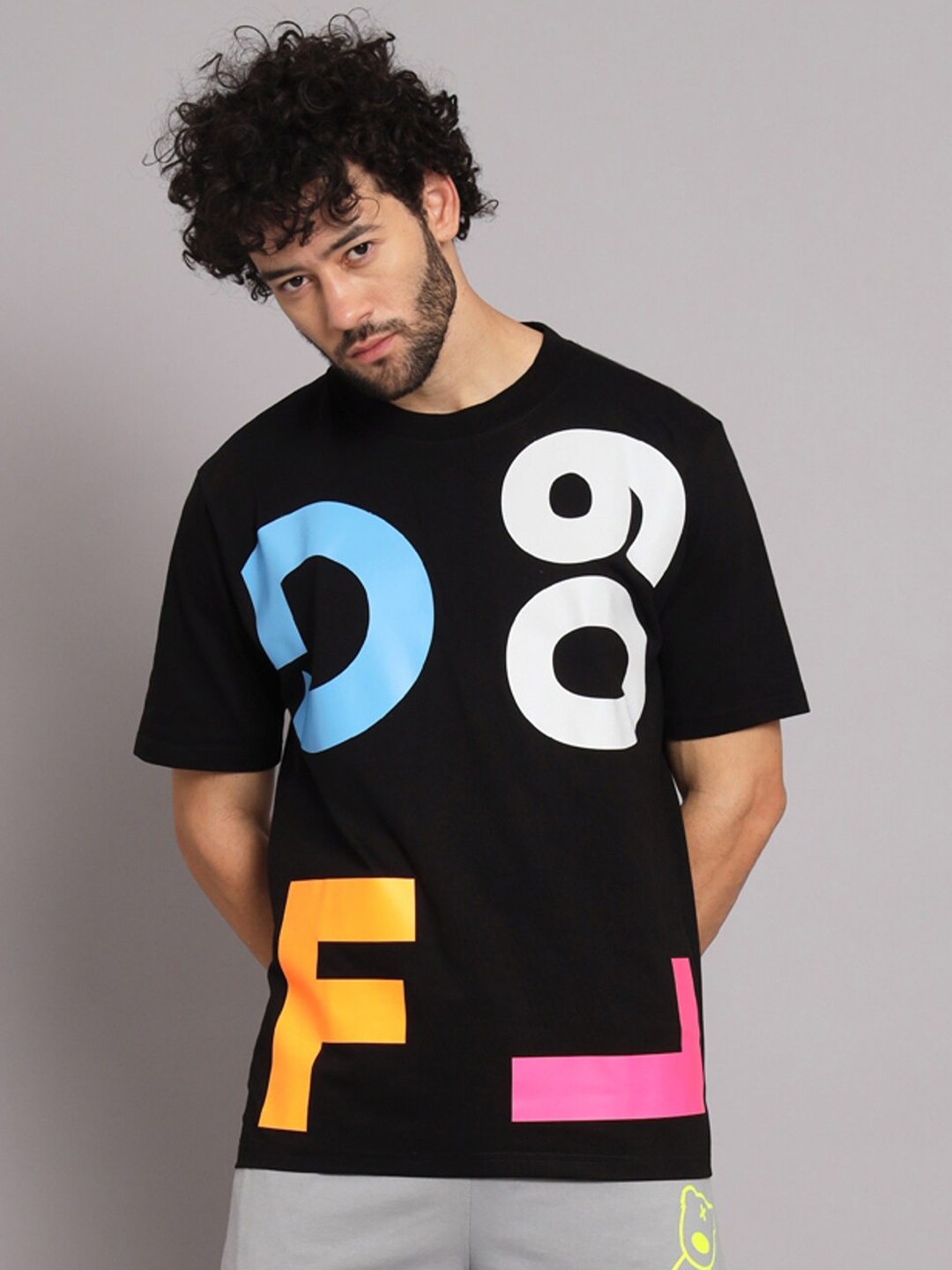 

GRIFFEL Typography Printed Cotton Loose T-shirt, Black