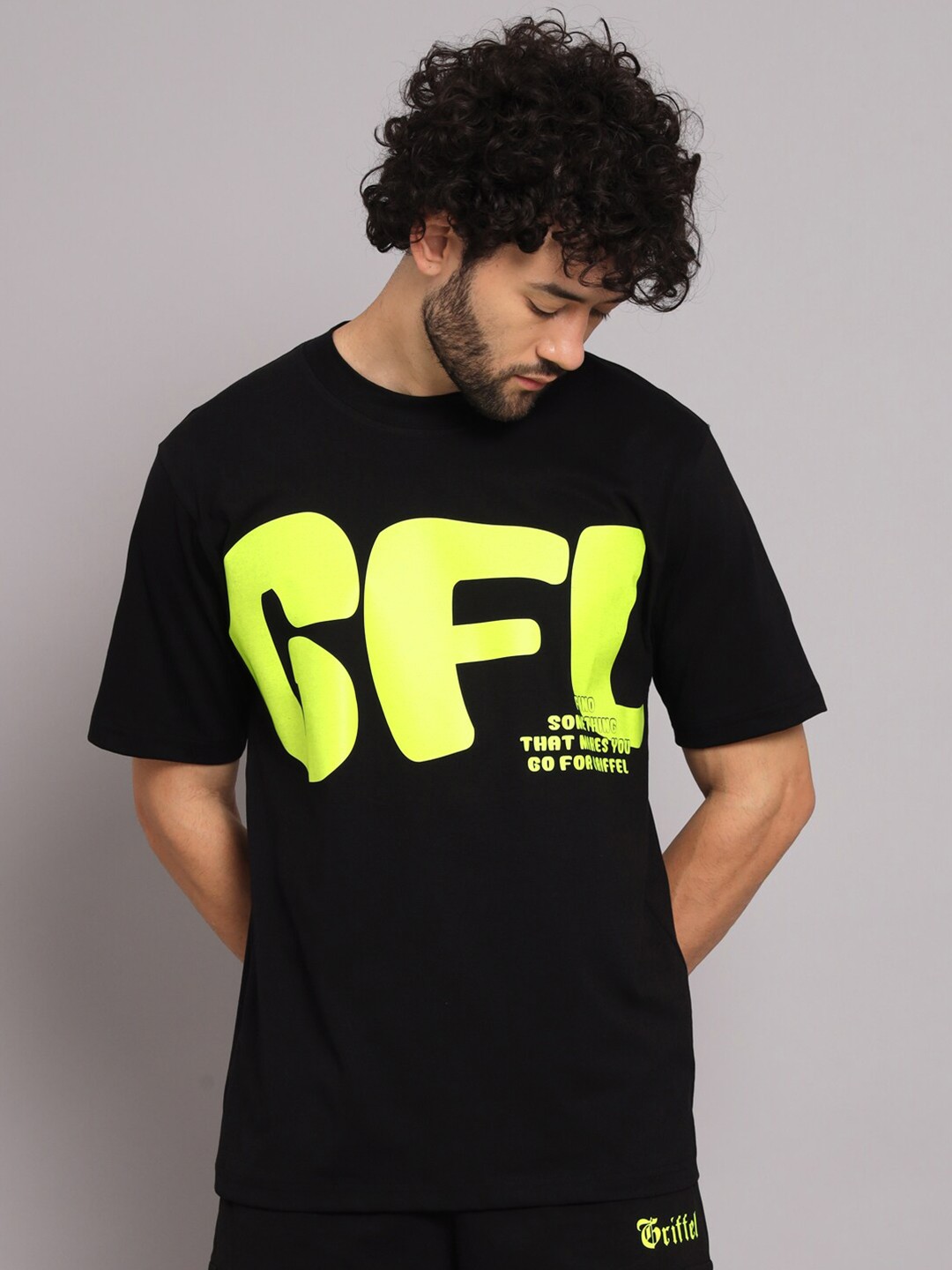 

GRIFFEL Typography Printed Cotton Oversize Sports T-shirt, Black