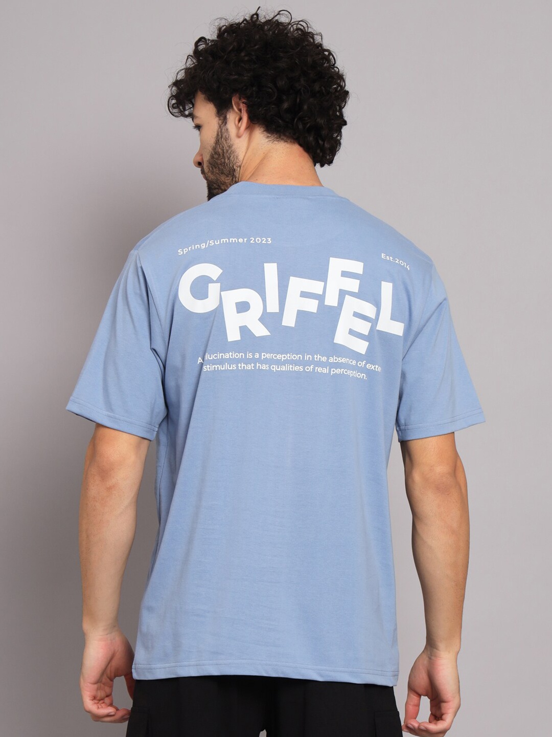 

GRIFFEL Typography Printed Drop-Shoulder Cotton Oversize T-shirt, Blue