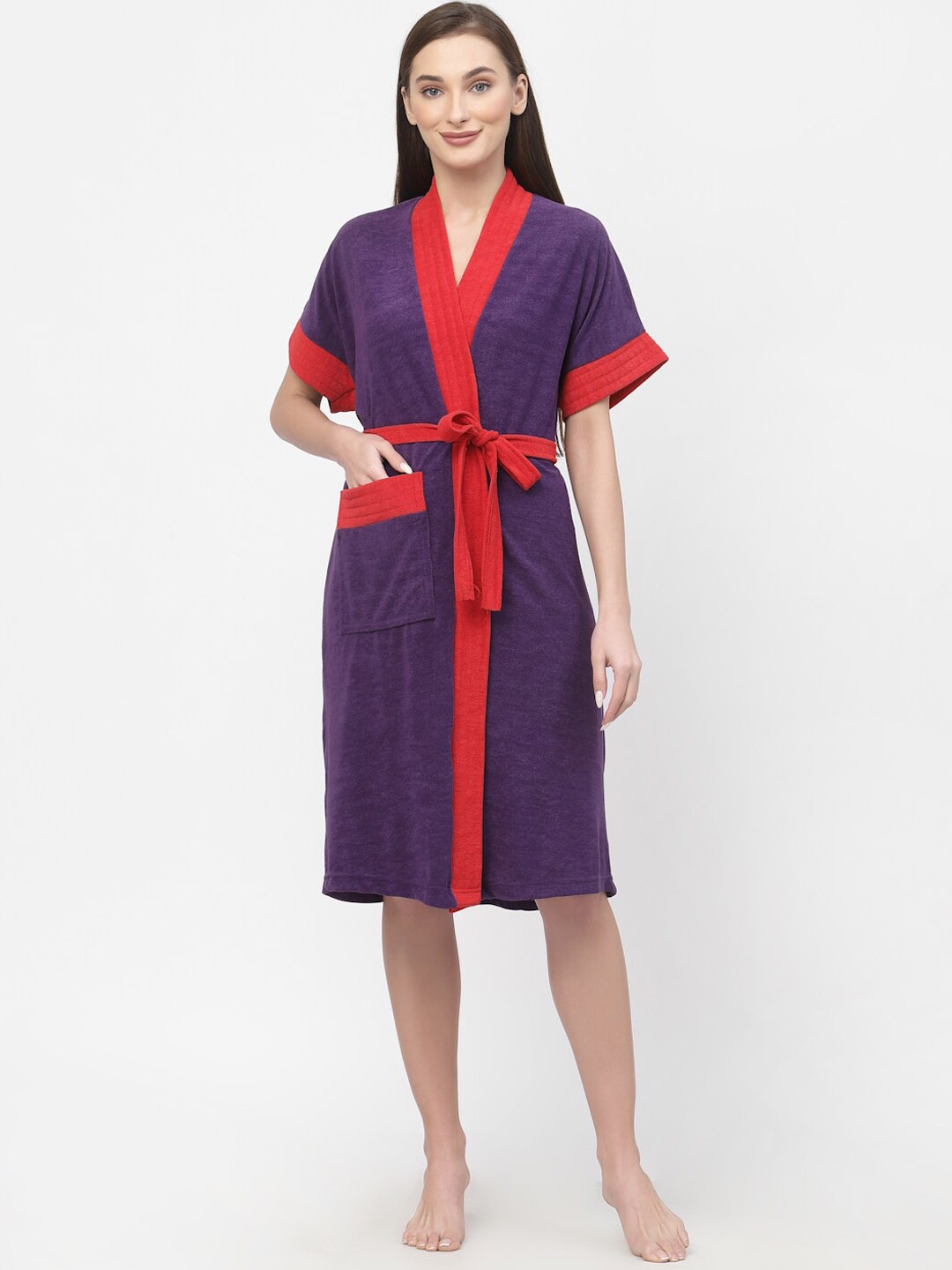 

POORAK Women Terry Cotton Bath Robe, Purple