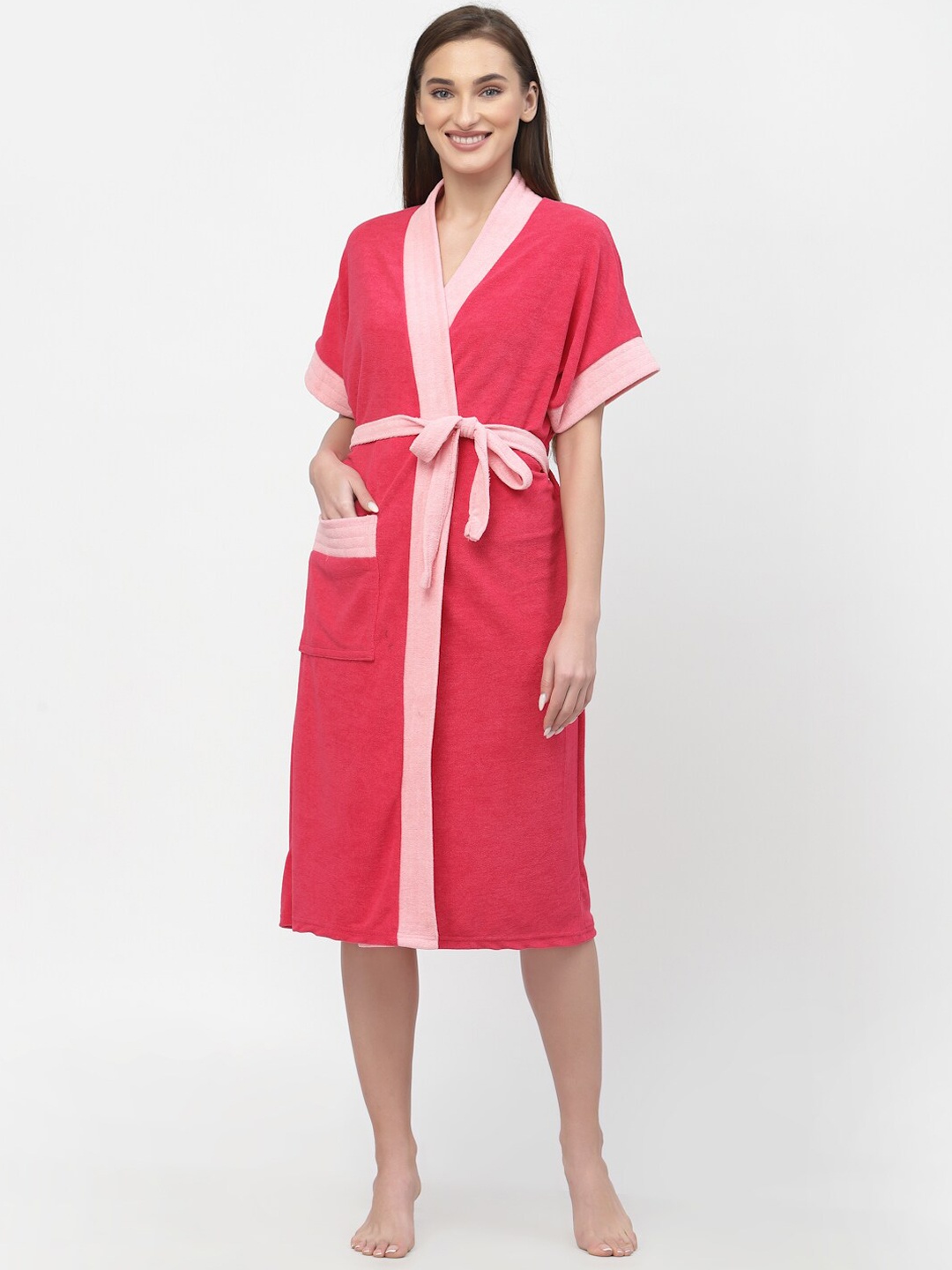 

POORAK Women Terry Cotton Bath Robe, Pink