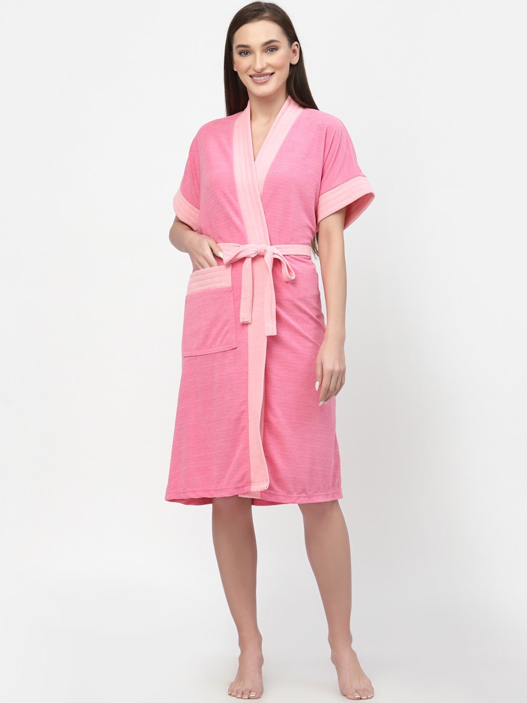 

POORAK Women Terry Cotton Bath Robe, Pink