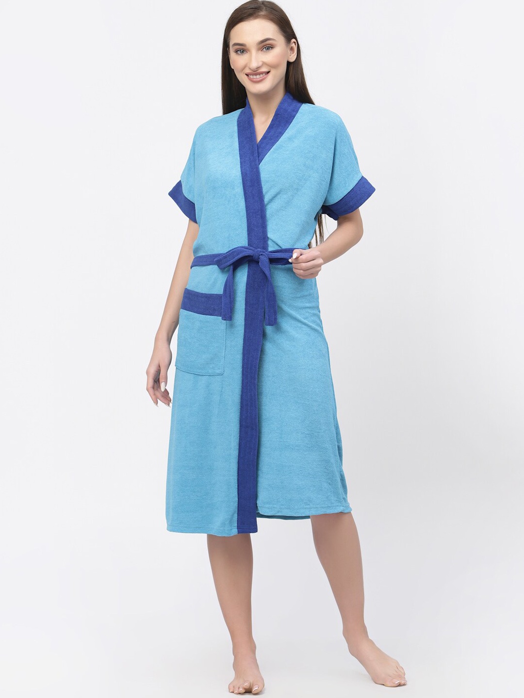 

POORAK Women Terry Cotton Bath Robe, Blue