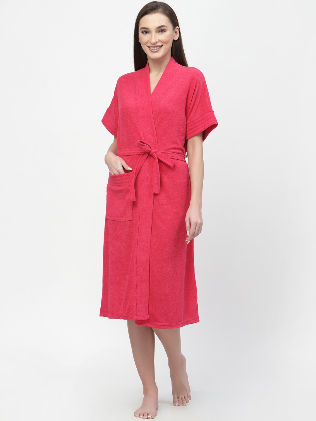 

POORAK Women Terry Cotton Bath Robe, Pink