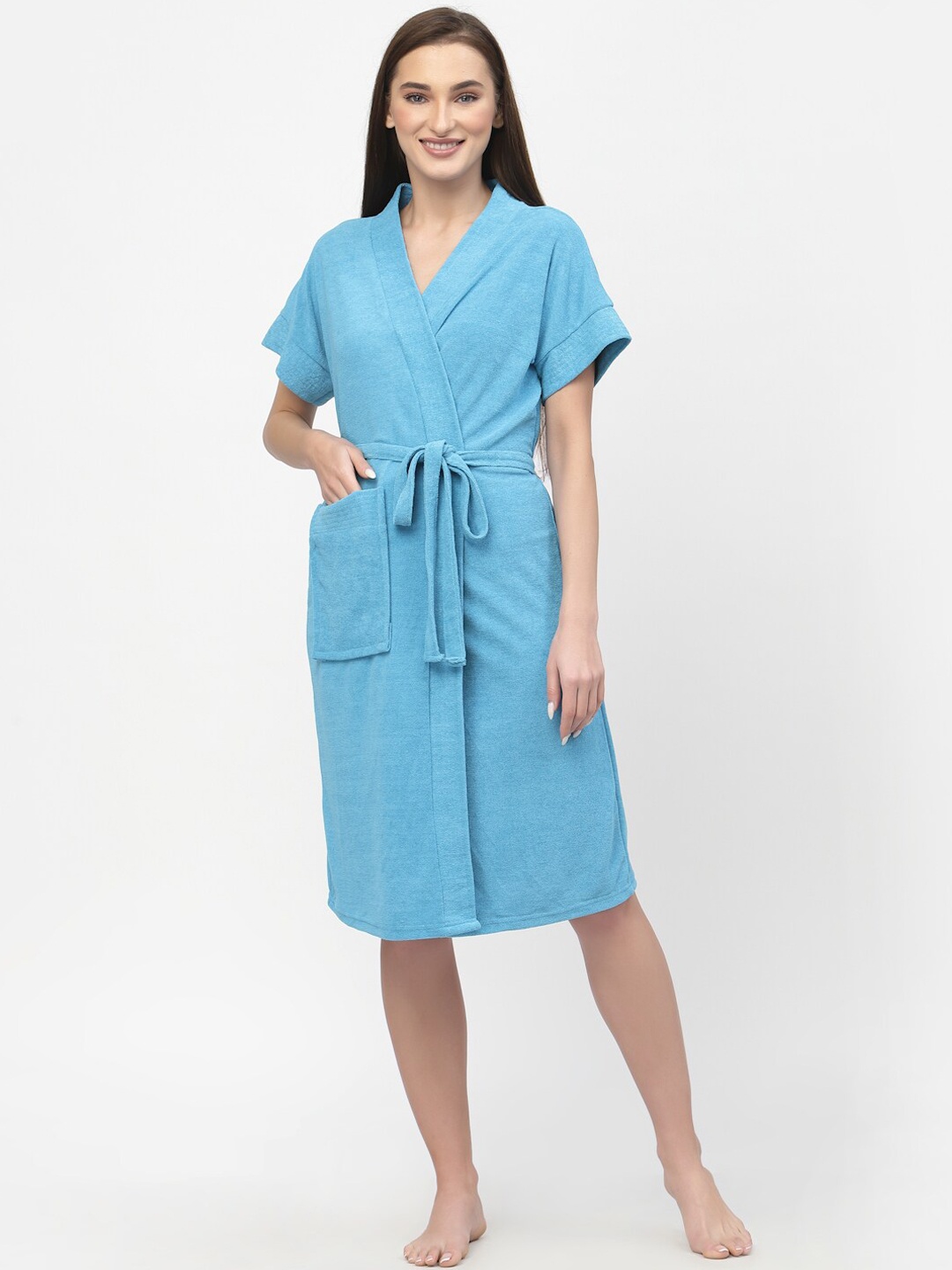 

POORAK Women Terry Cotton Bath Robe, Blue