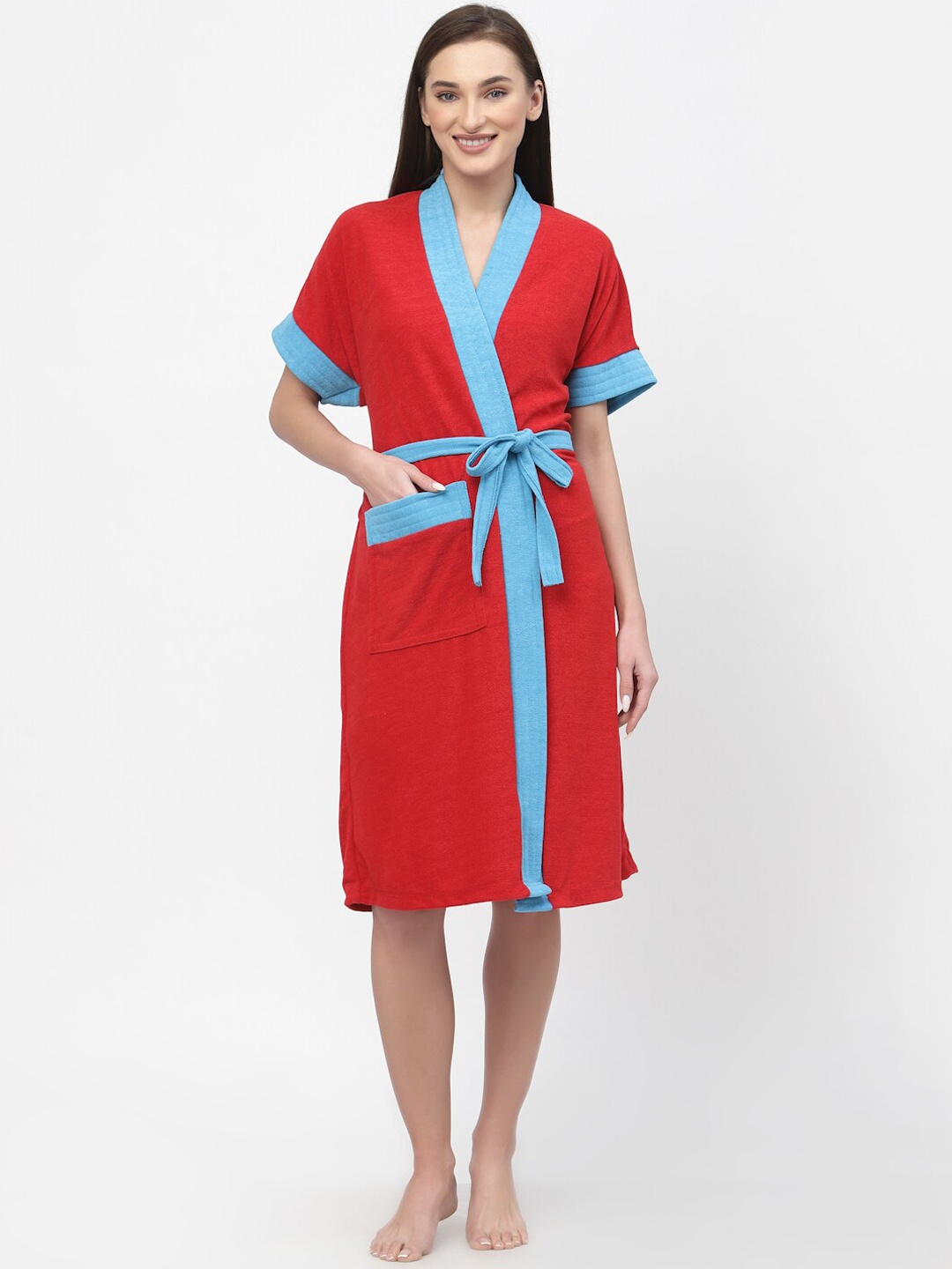 

POORAK Women Terry Cotton Bath Robe, Red