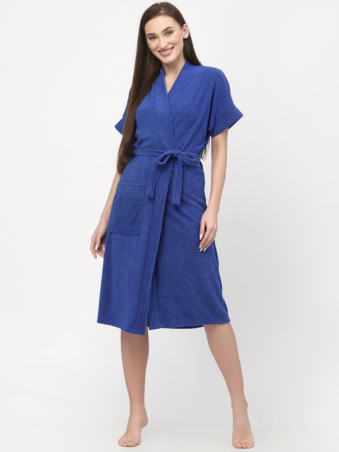 

POORAK Women Terry Cotton Bath Robe, Blue