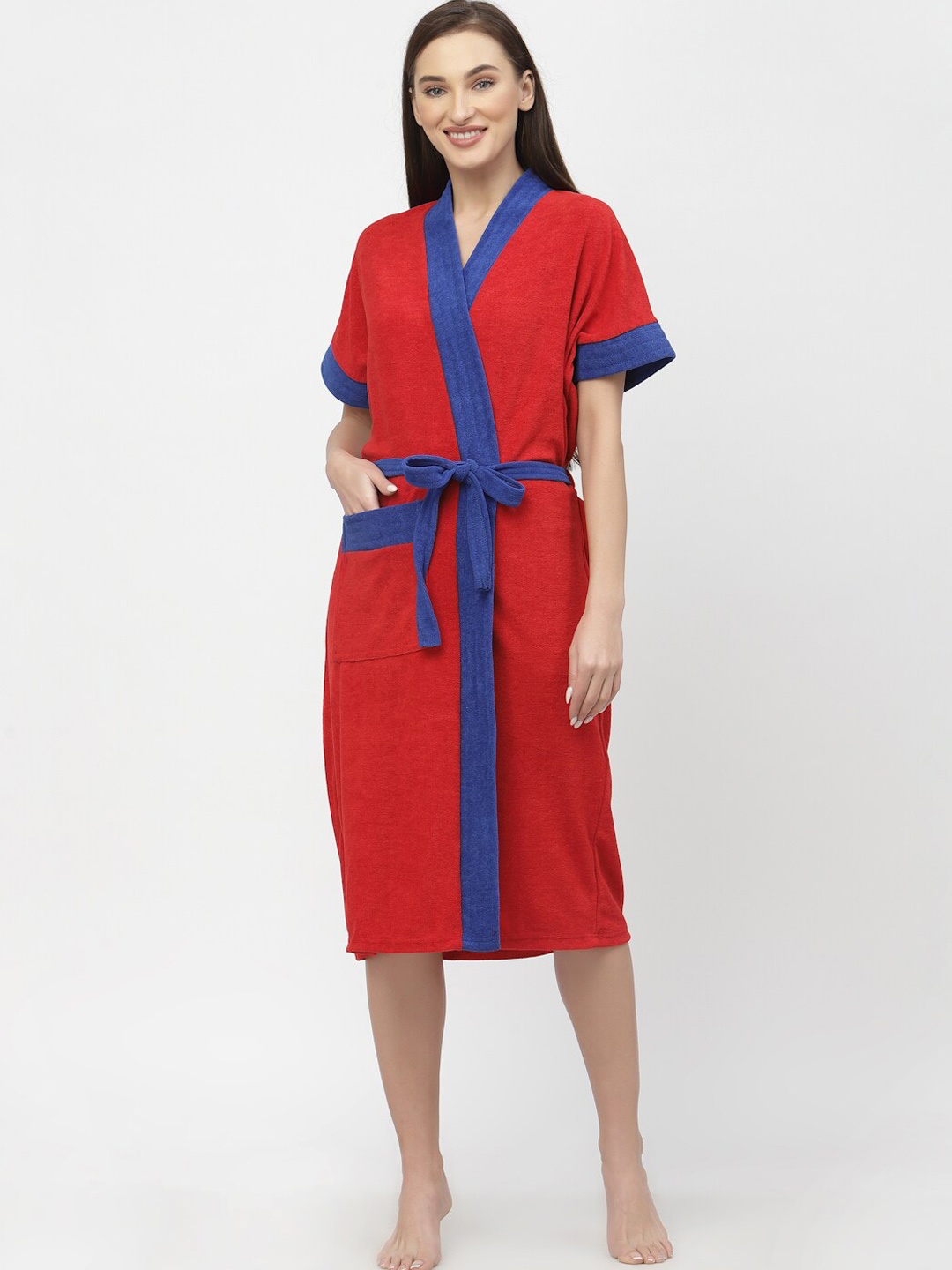 

POORAK Women Terry Cotton Bath Robe, Red