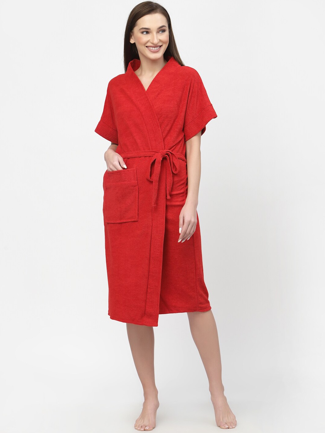 

POORAK Women Terry Cotton Bath Robe, Red