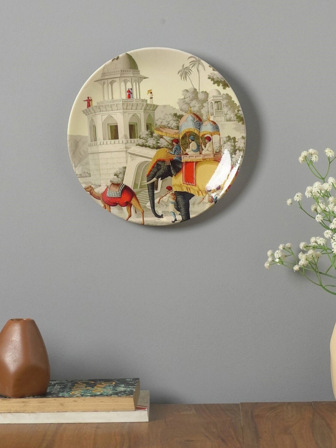 

The Decor Mart Off White & Yellow Printed Ceramic The Royals Wall Plate