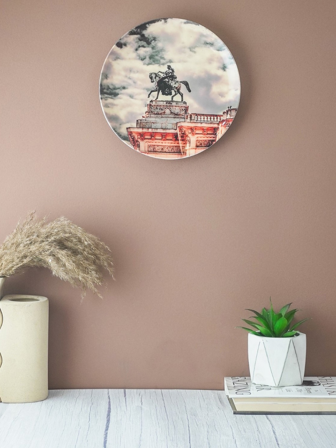 The Decor Mart White & Black Shivaji Maharaj Printed Ceramic Wall Plate