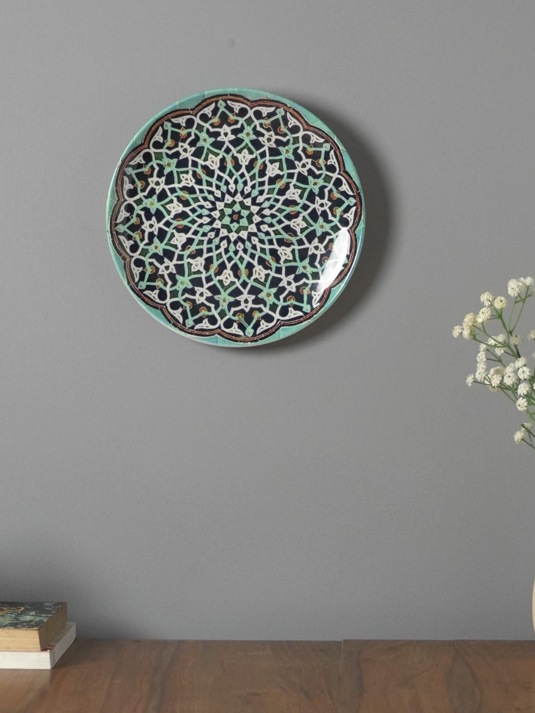

The Decor Mart White & Green Moroccan Art Printed Ceramic Wall Plate