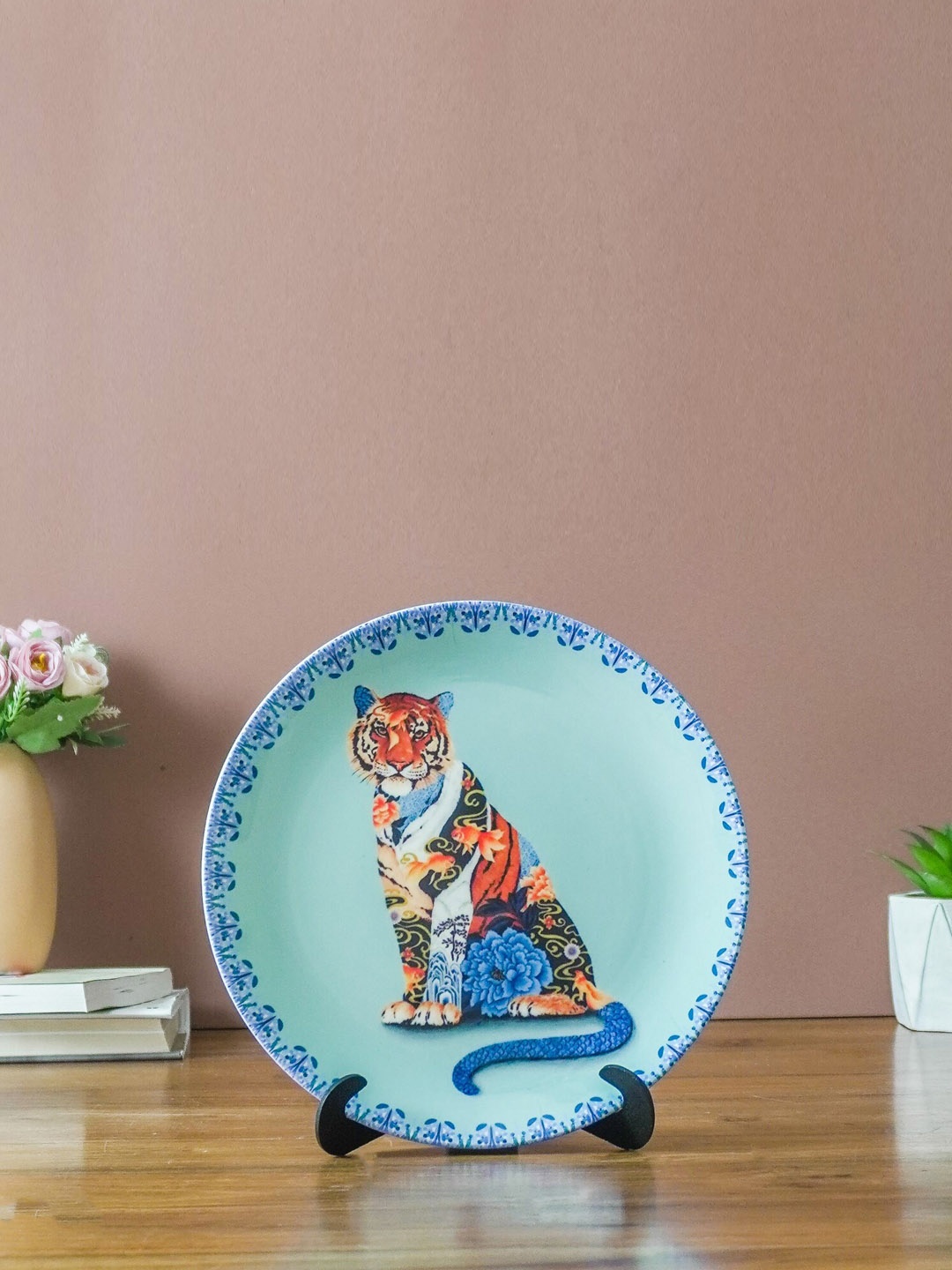 The Decor Mart Blue The Bengal Tiger Printed Ceramic Wall Plate