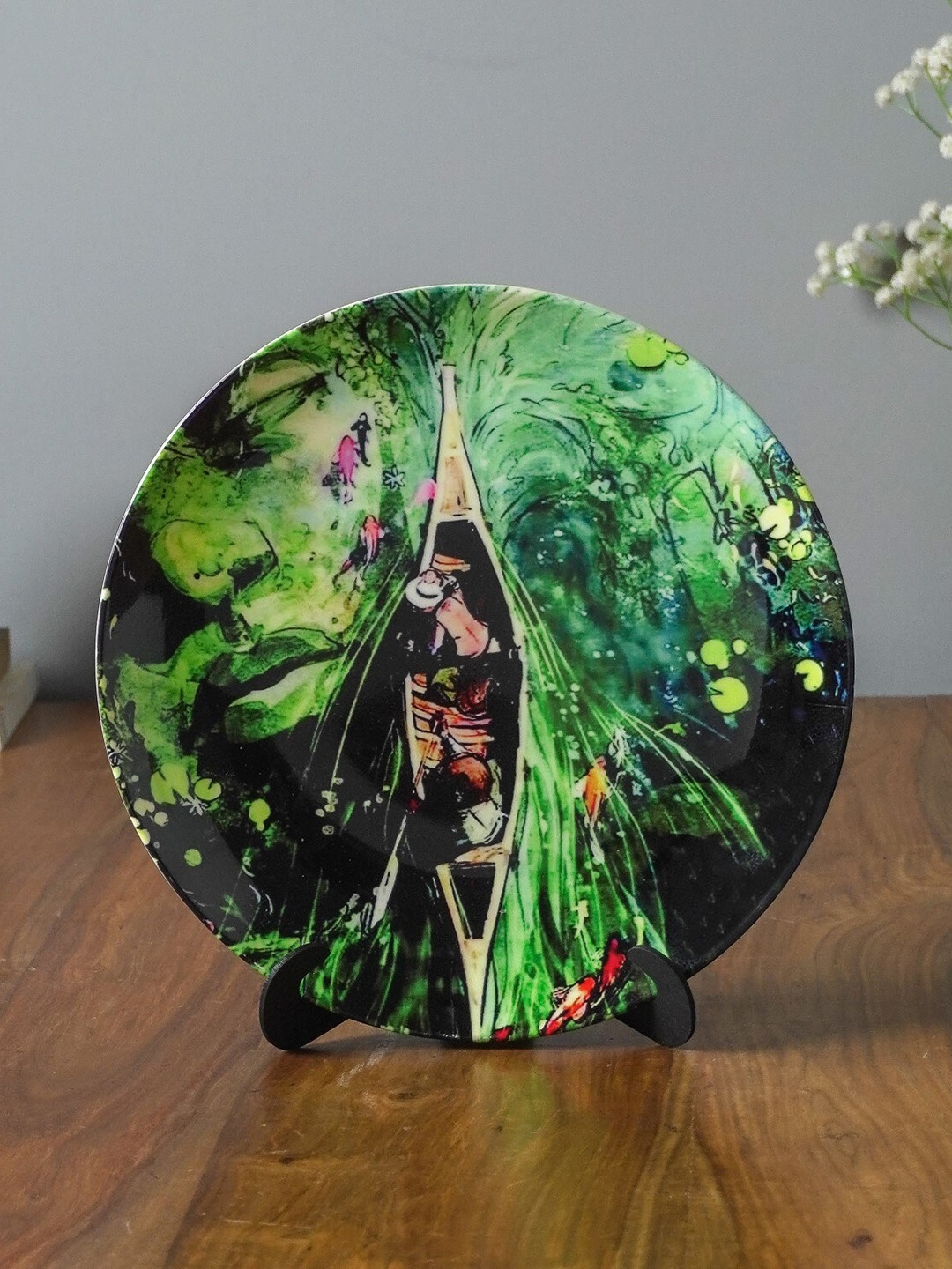 

The Decor Mart White & Green Kayak Lake Printed Ceramic Wall Plate