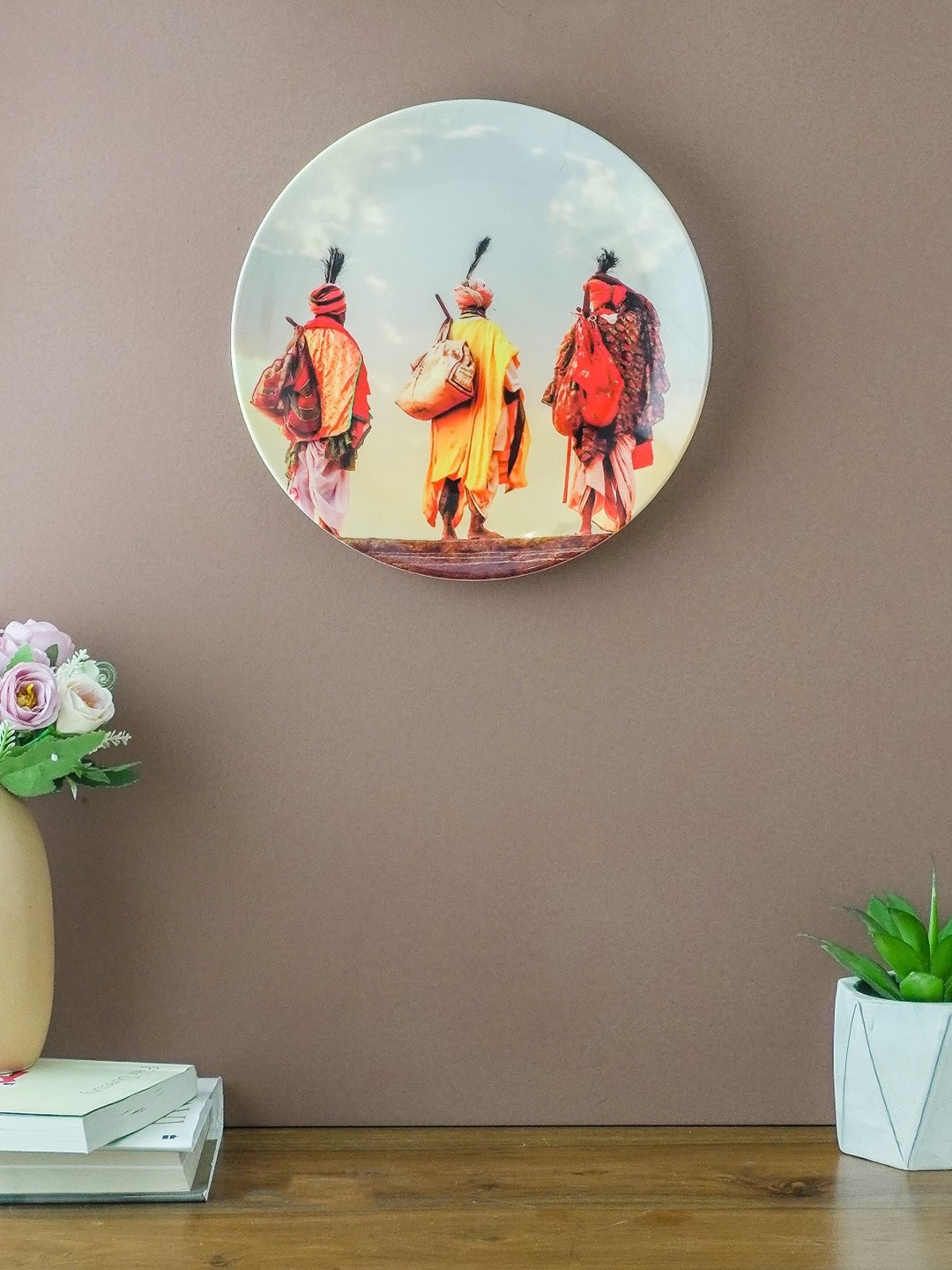 

The Decor Mart White & Red Life Of Saadhu Printed Ceramic Wall Plate