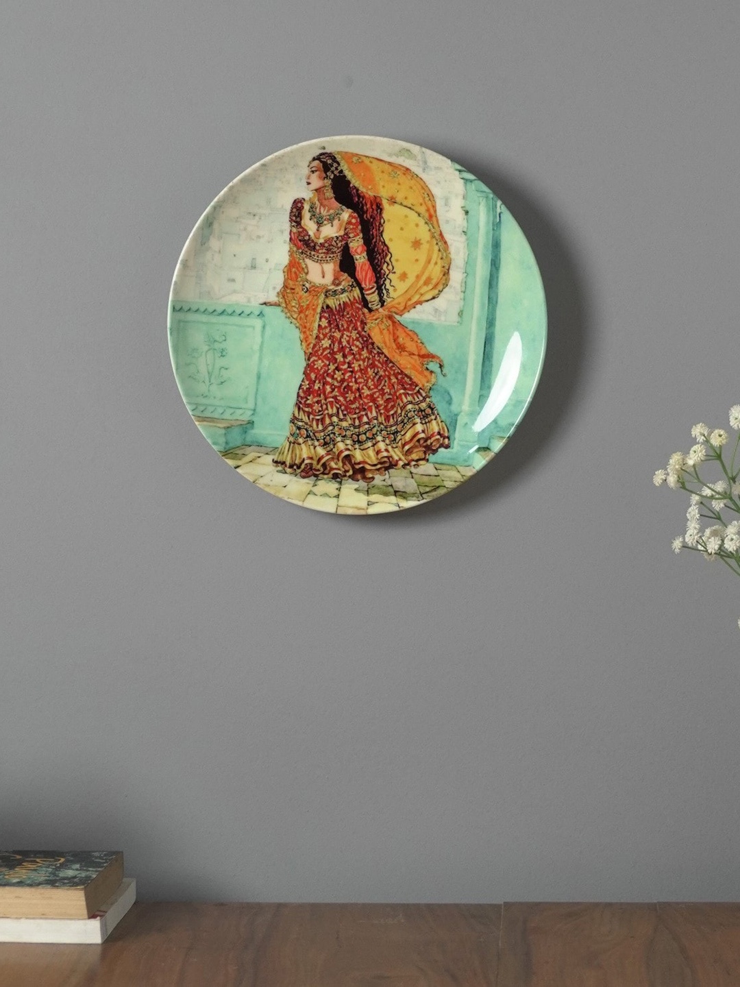 

The Decor Mart White & Green Rural Beauty Printed Ceramic Wall Plate